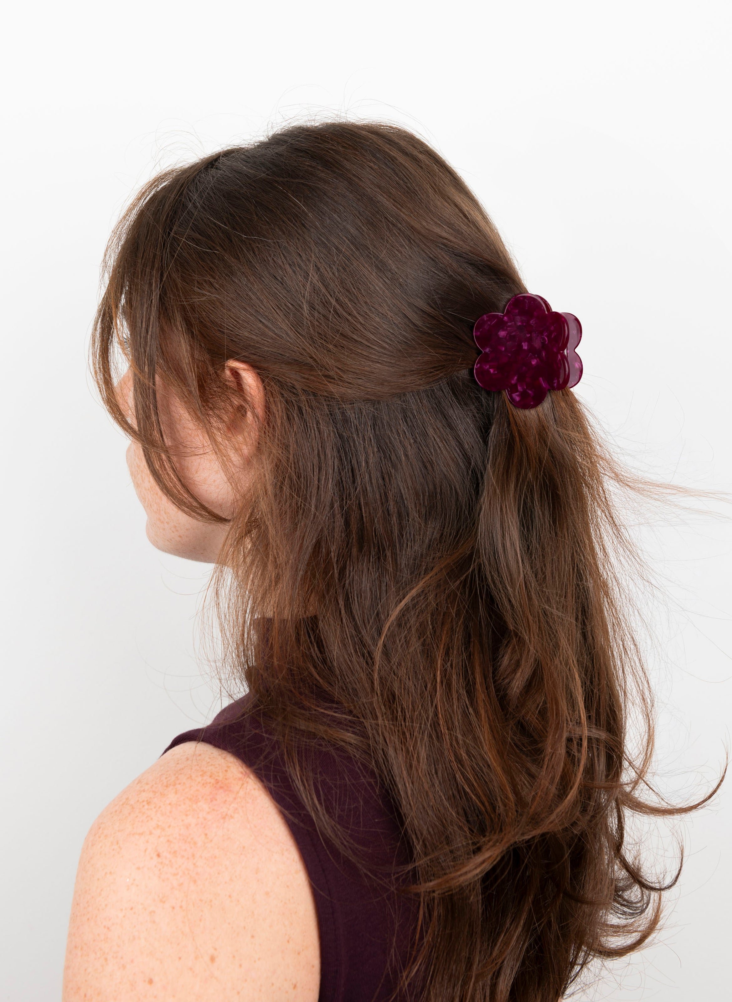 Pince à cheveux fleurette en acétate de cellulose KURAGE GINZA Rouge