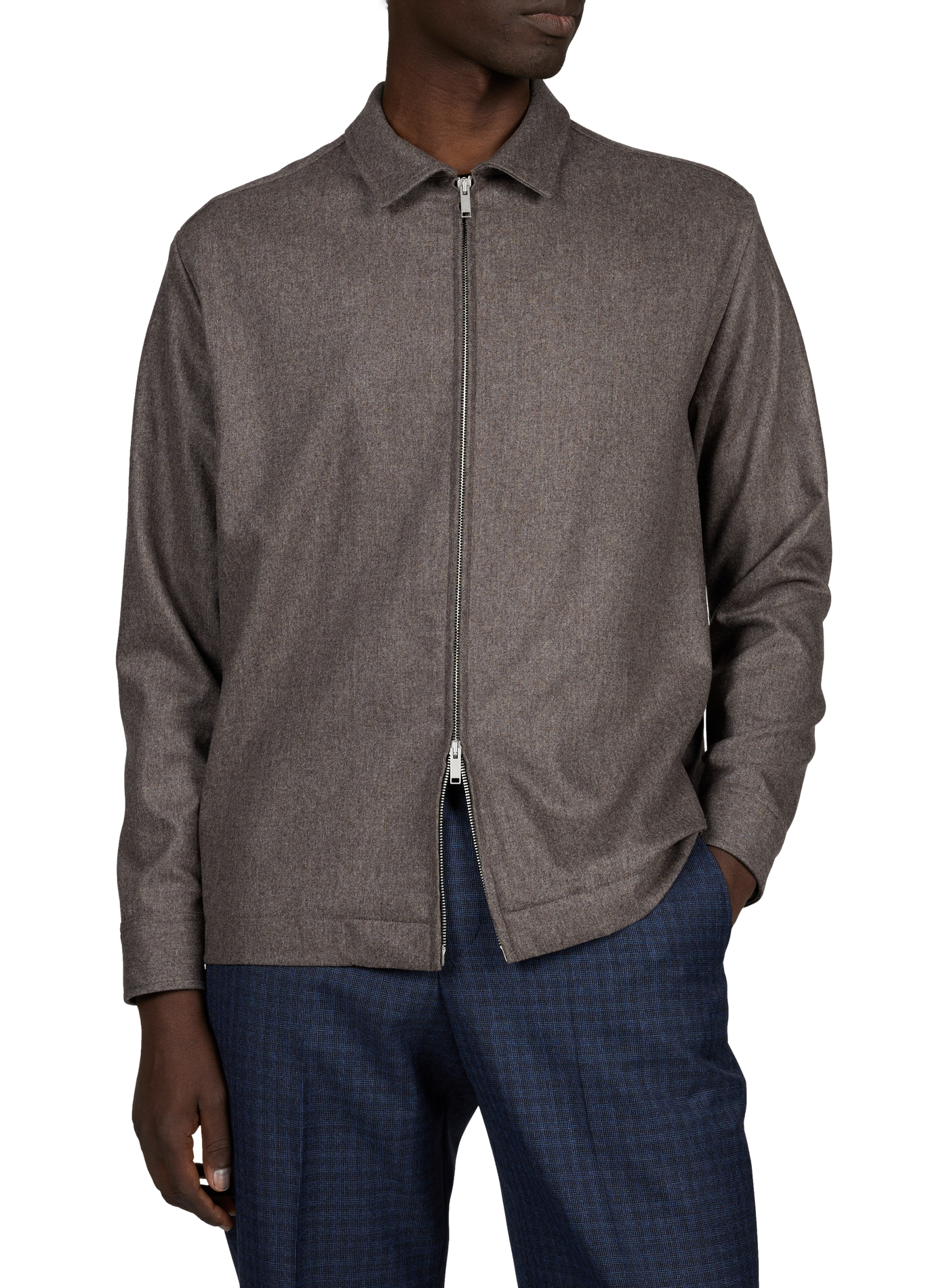 Straight-cut zip-up jacket in a wool blend PT01 Brown