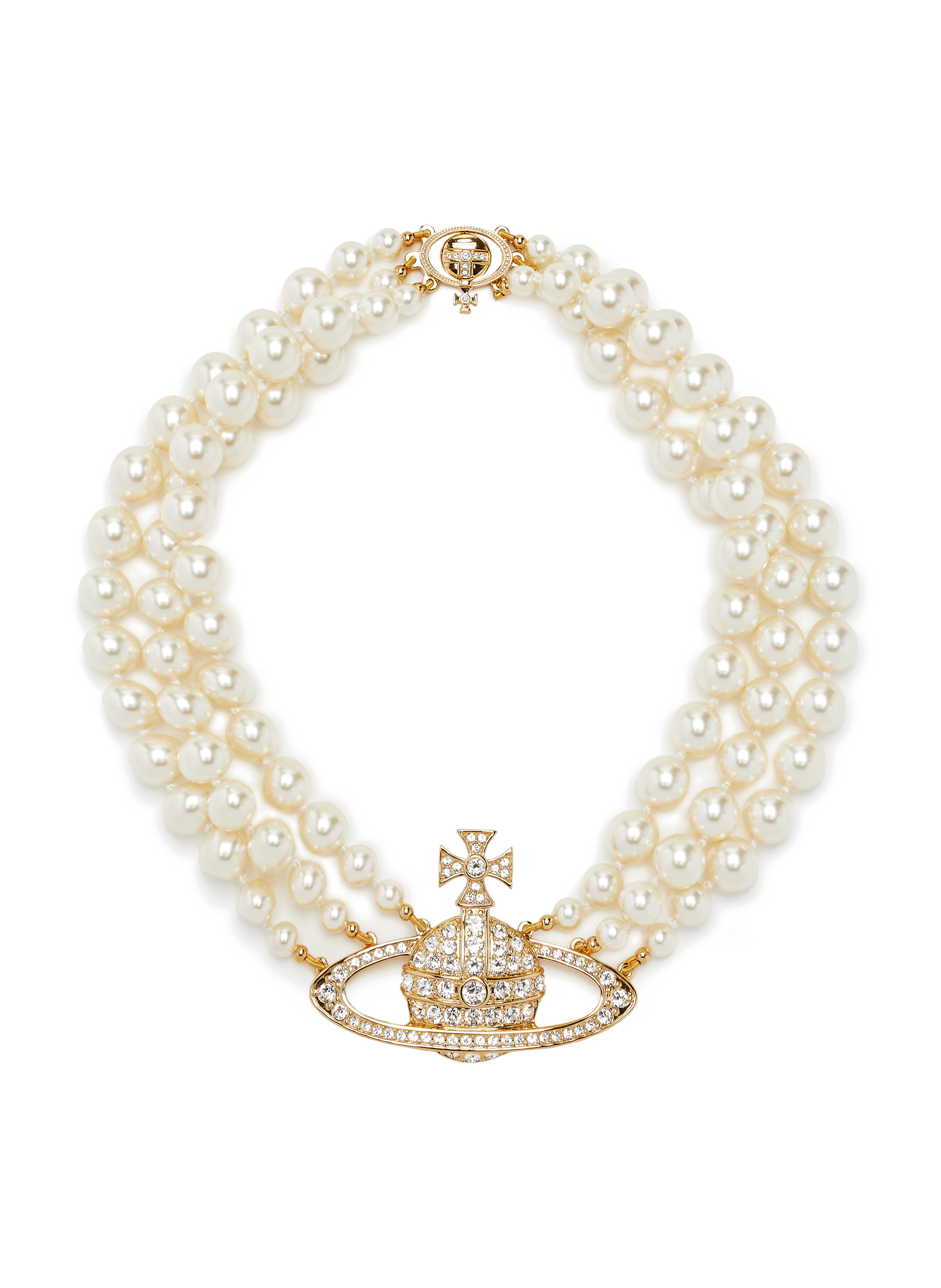 VIVIENNE WESTWOOD Collier Three Row Pearl Bas Relief Multicolore