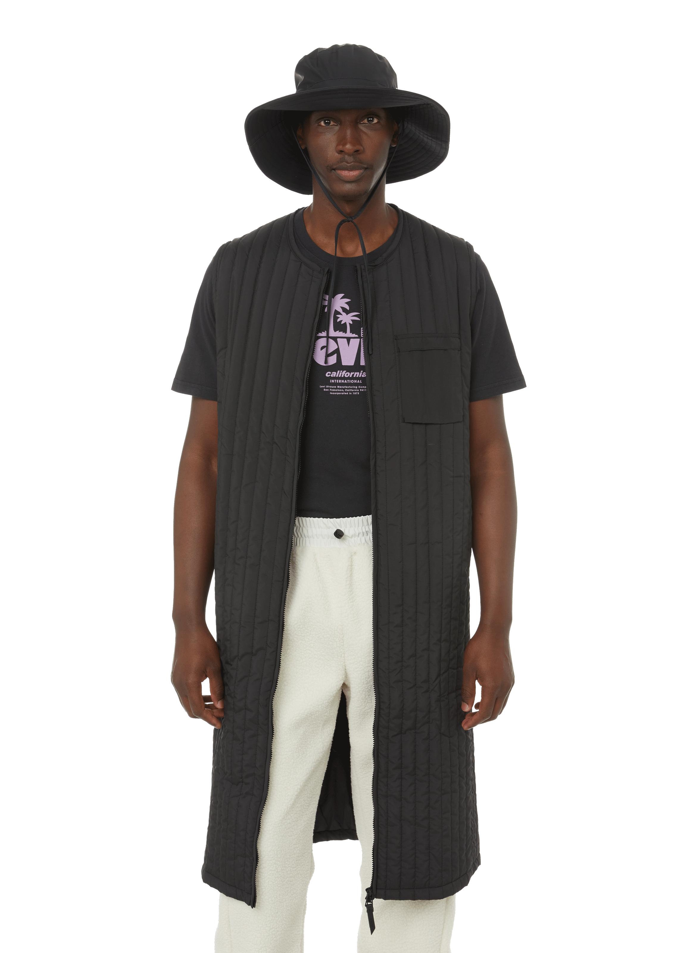 RAINS Veste longue matelassée  Noir