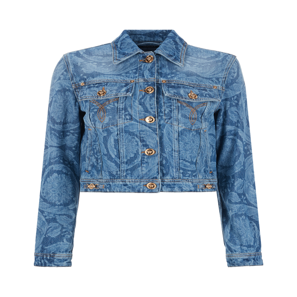 Versace Patterned Denim Jacket In Blue