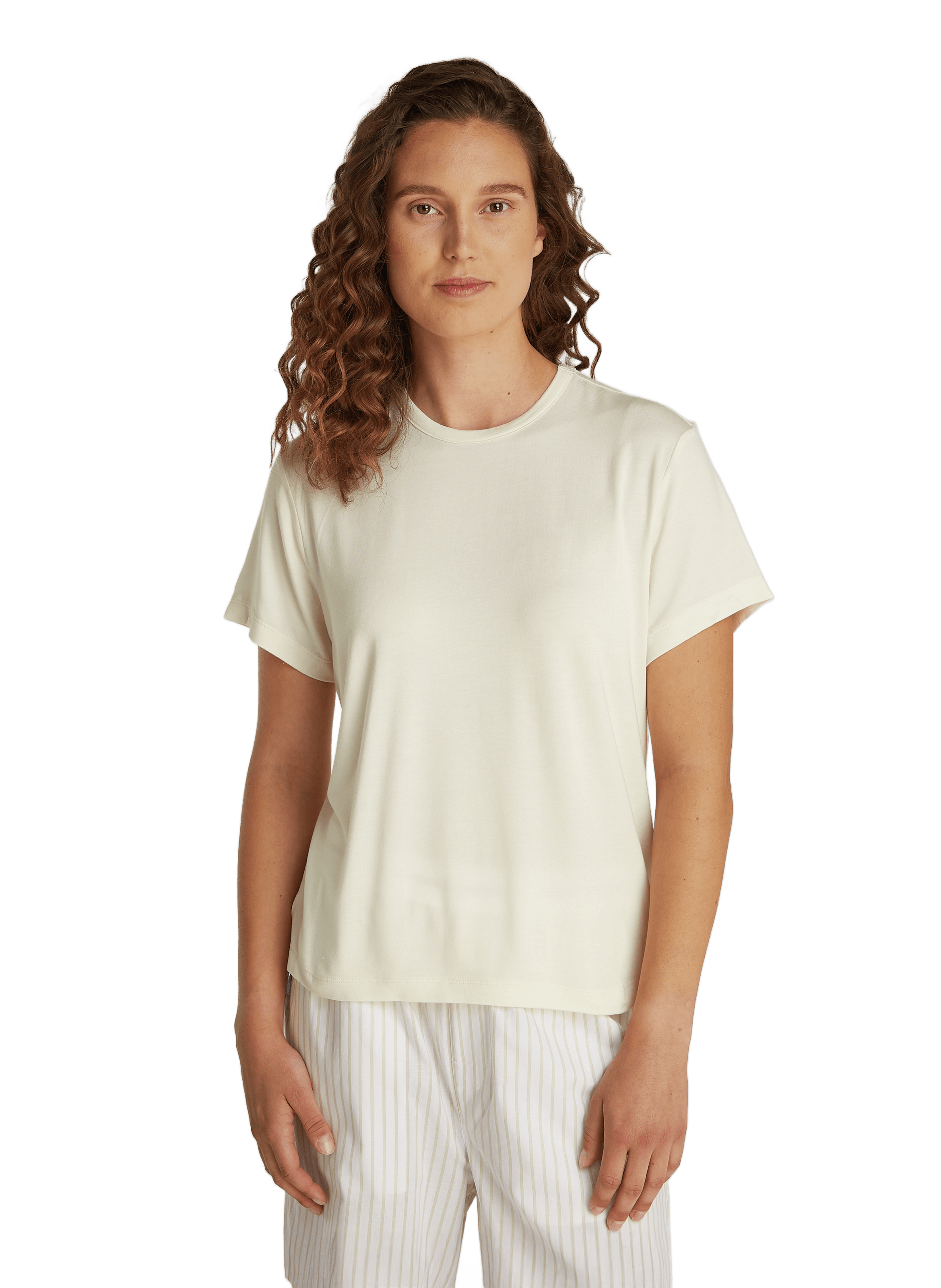 Straight round-neck T-shirt Beige