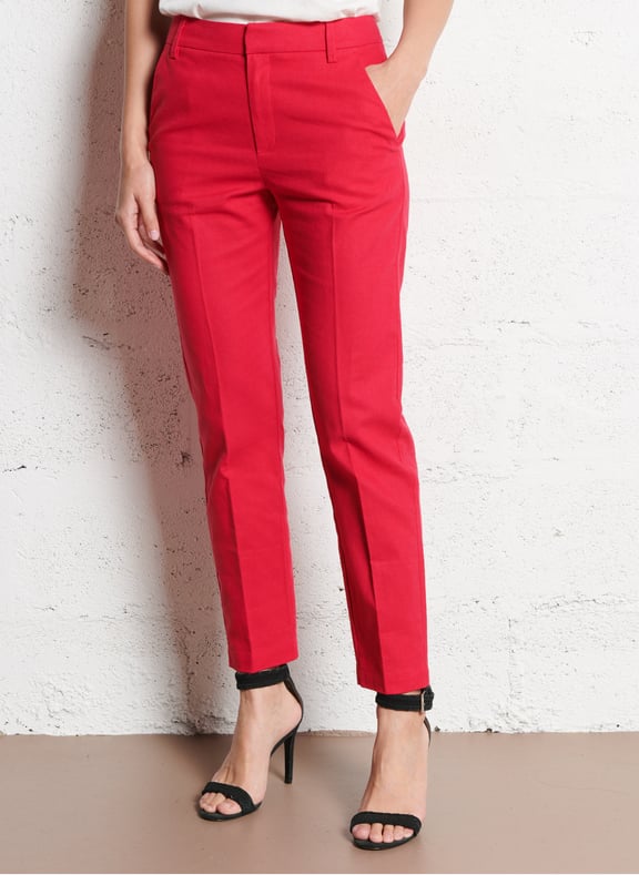 Pantalon droit 7/8e en lin et coton Rouge by IKKS IKKS Pantalon droit 7/8e en lin et coton Rouge