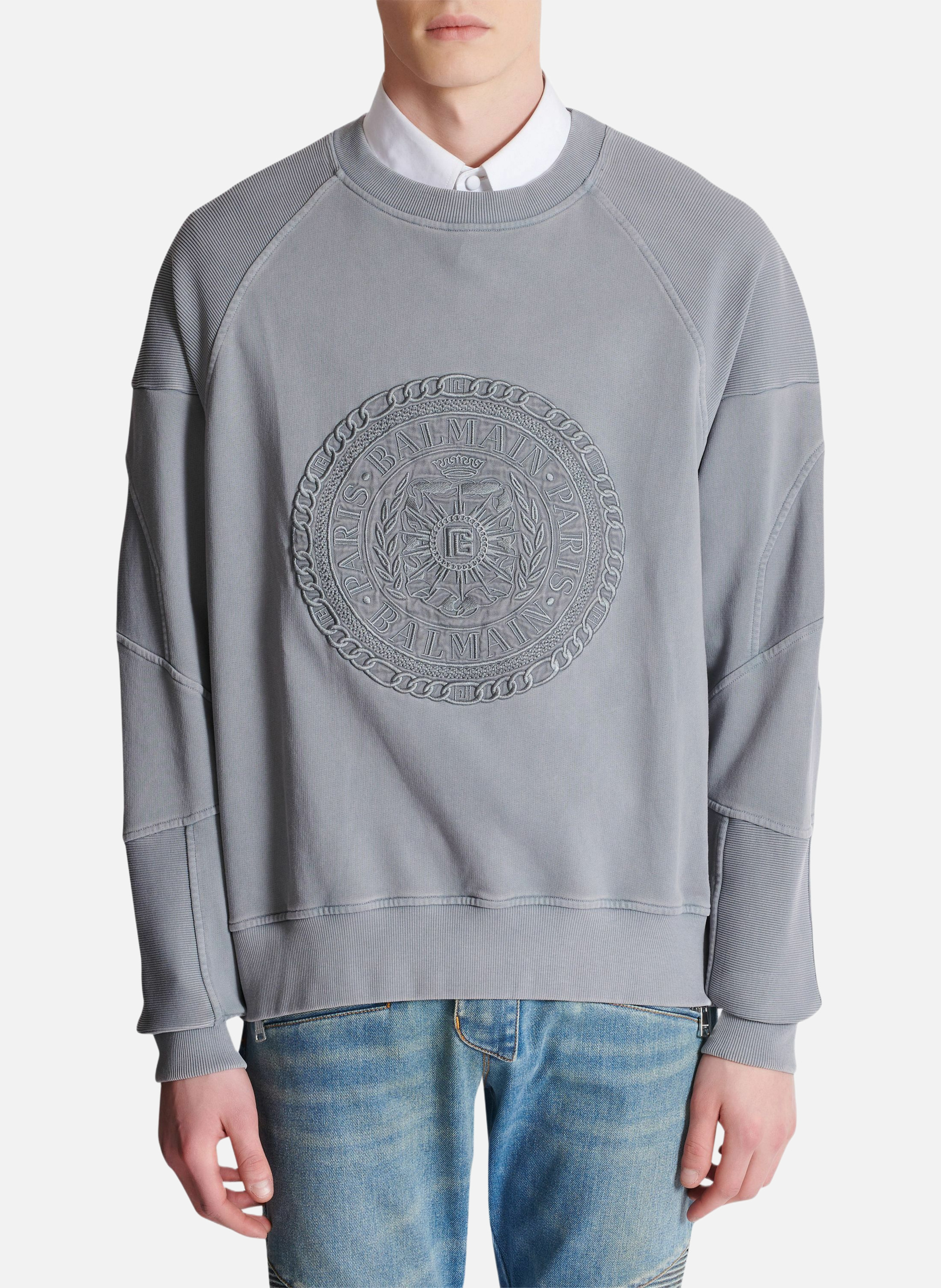 Sweat-shirt brodé balmain médaille BALMAIN Gris
