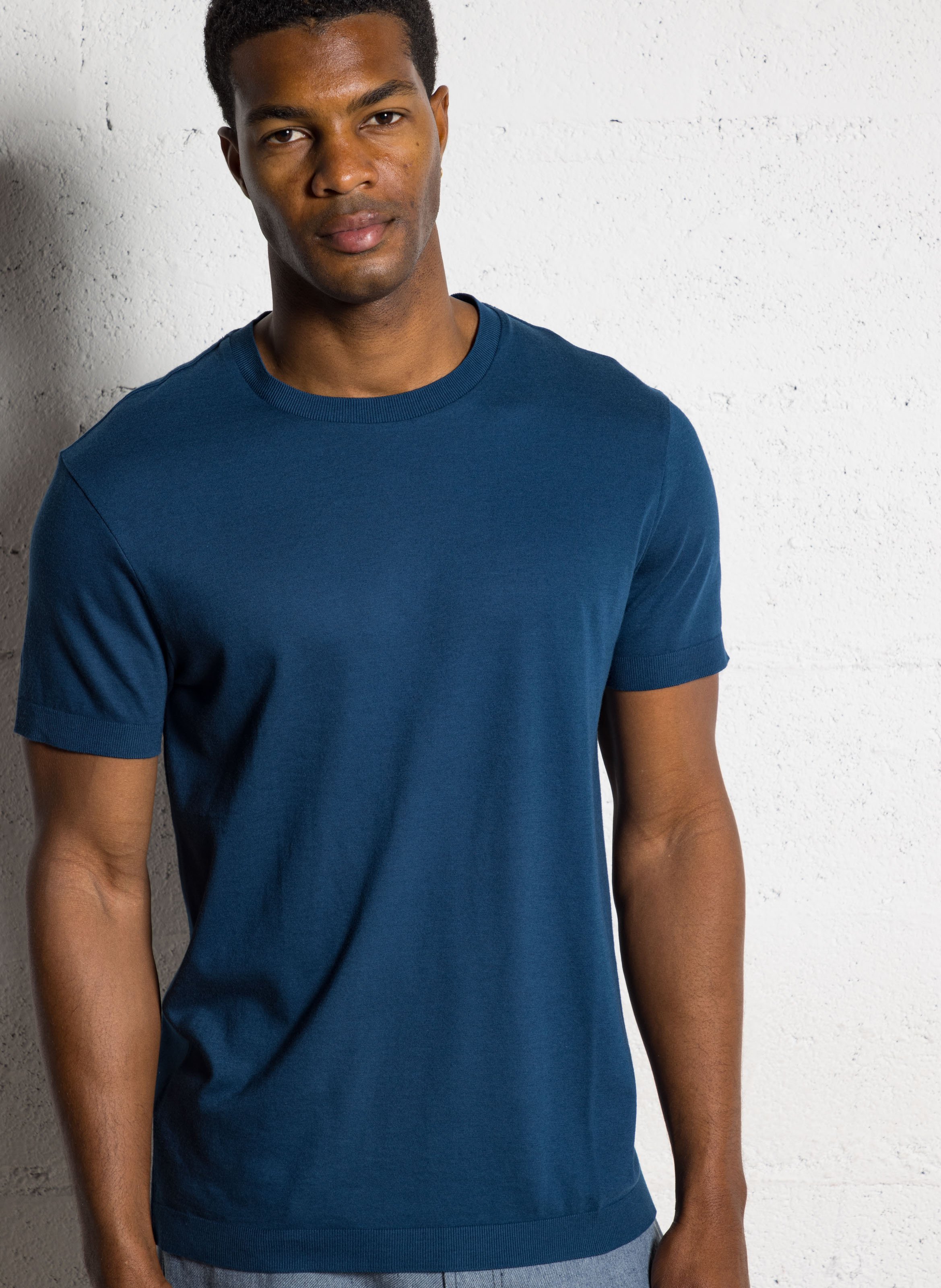 Tee-shirt droit col rond en maille IKKS Bleu