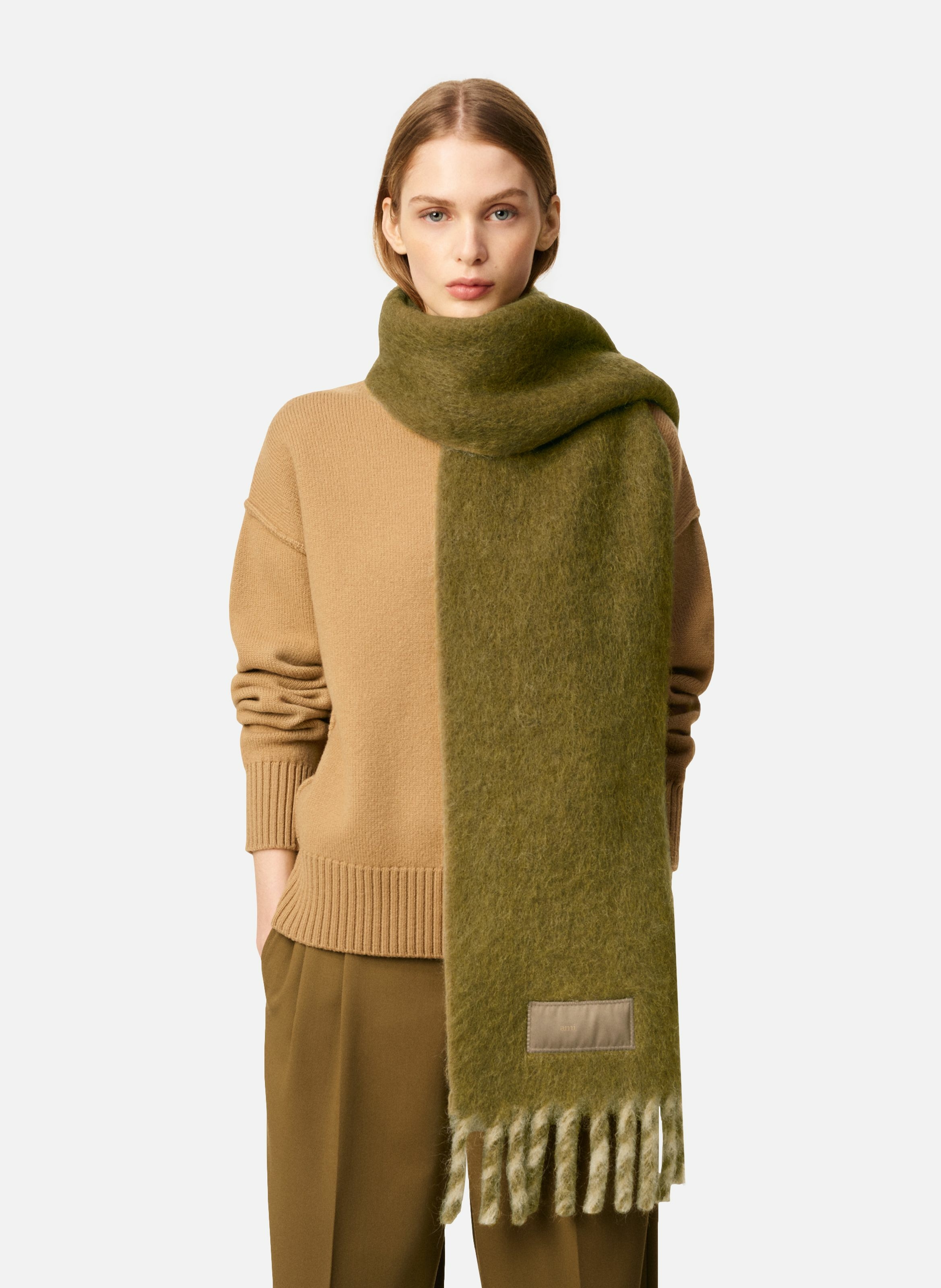 Echarpe bicolore en alpaga unisexe AMI PARIS Vert