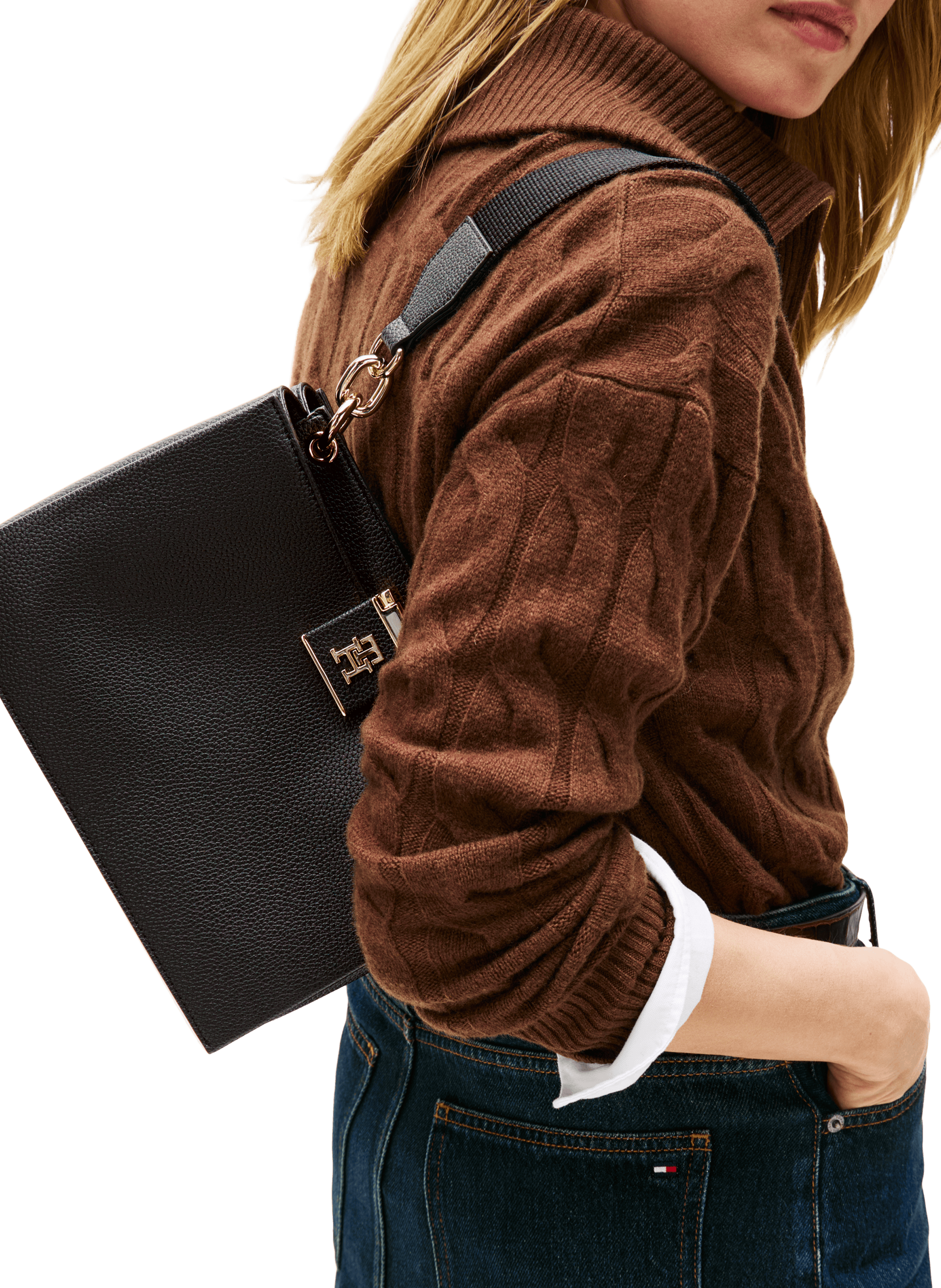 Sac bandoulière en cuir grainé  TOMMY HILFIGER Noir