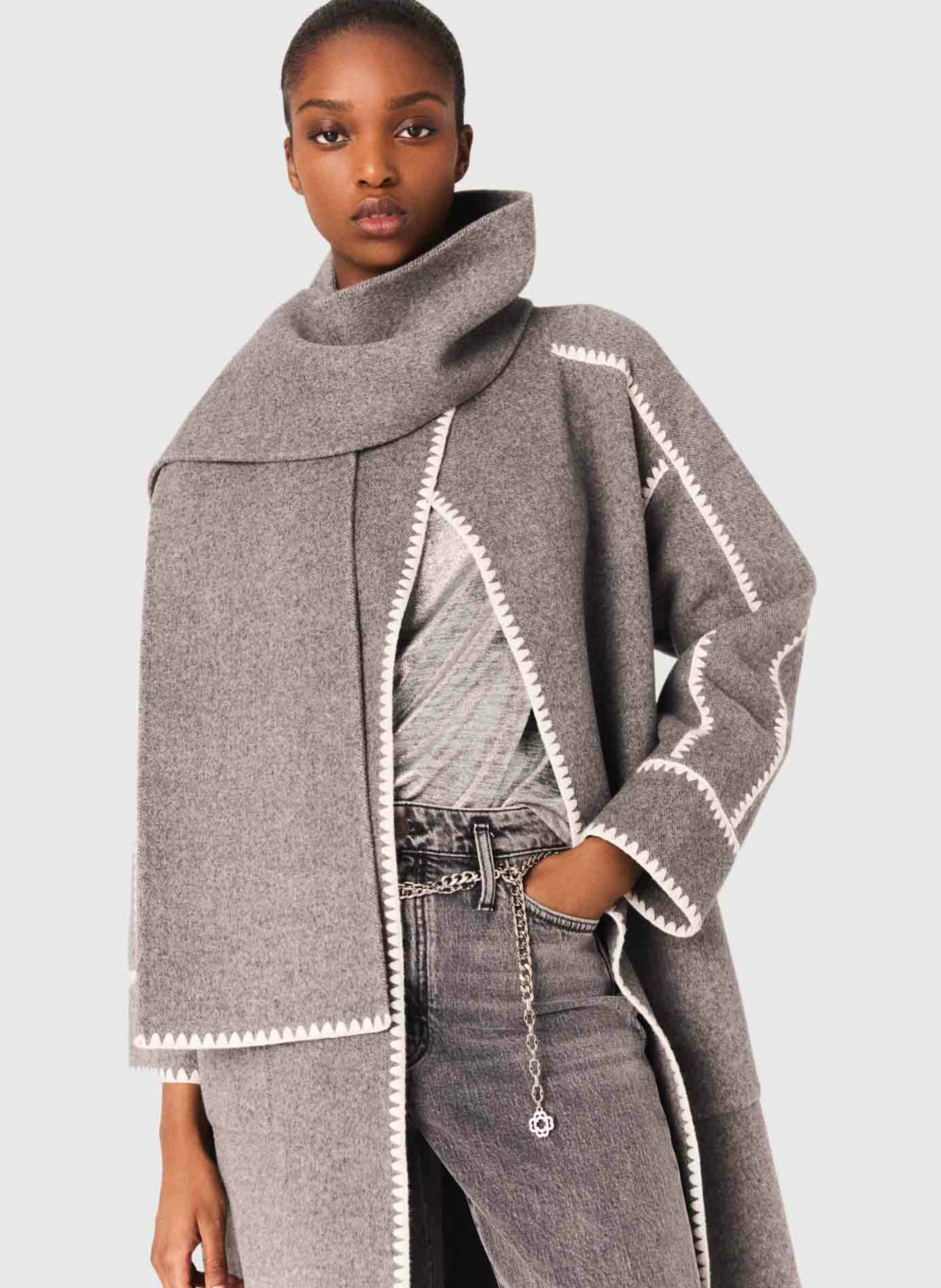 Manteau col rond en laine mélangée MAJE Gris