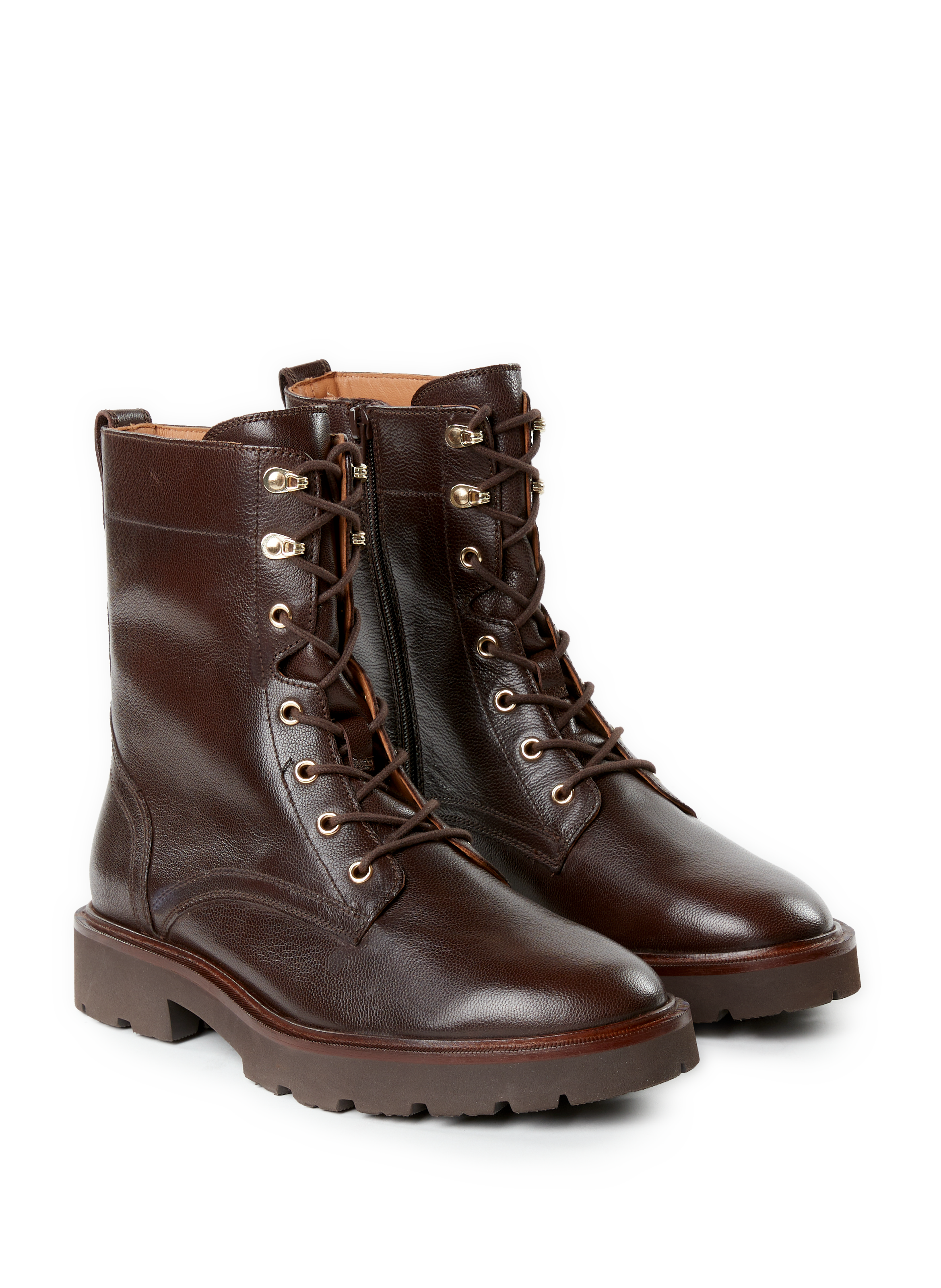 Bottines crantées à lacets en cuir GEOX Marron