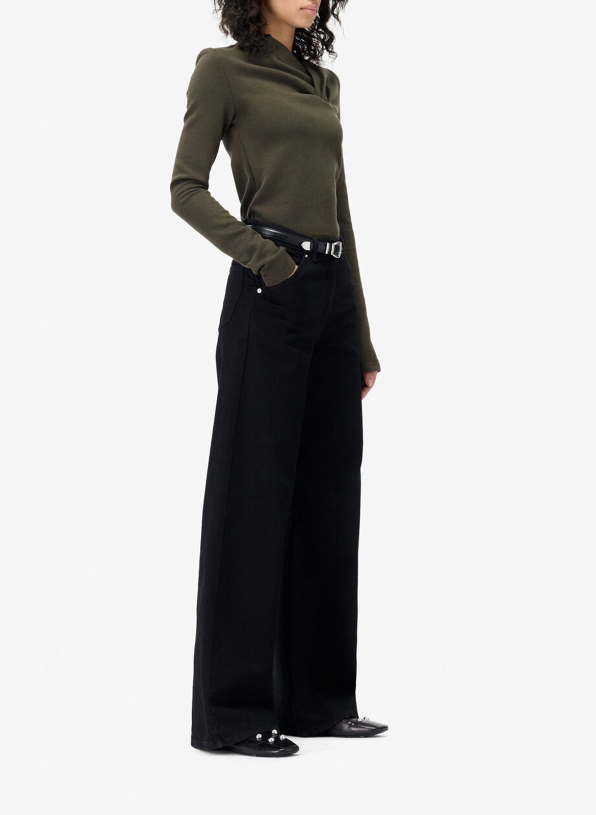 Top ajusté col asymétrique mala IRO Kaki