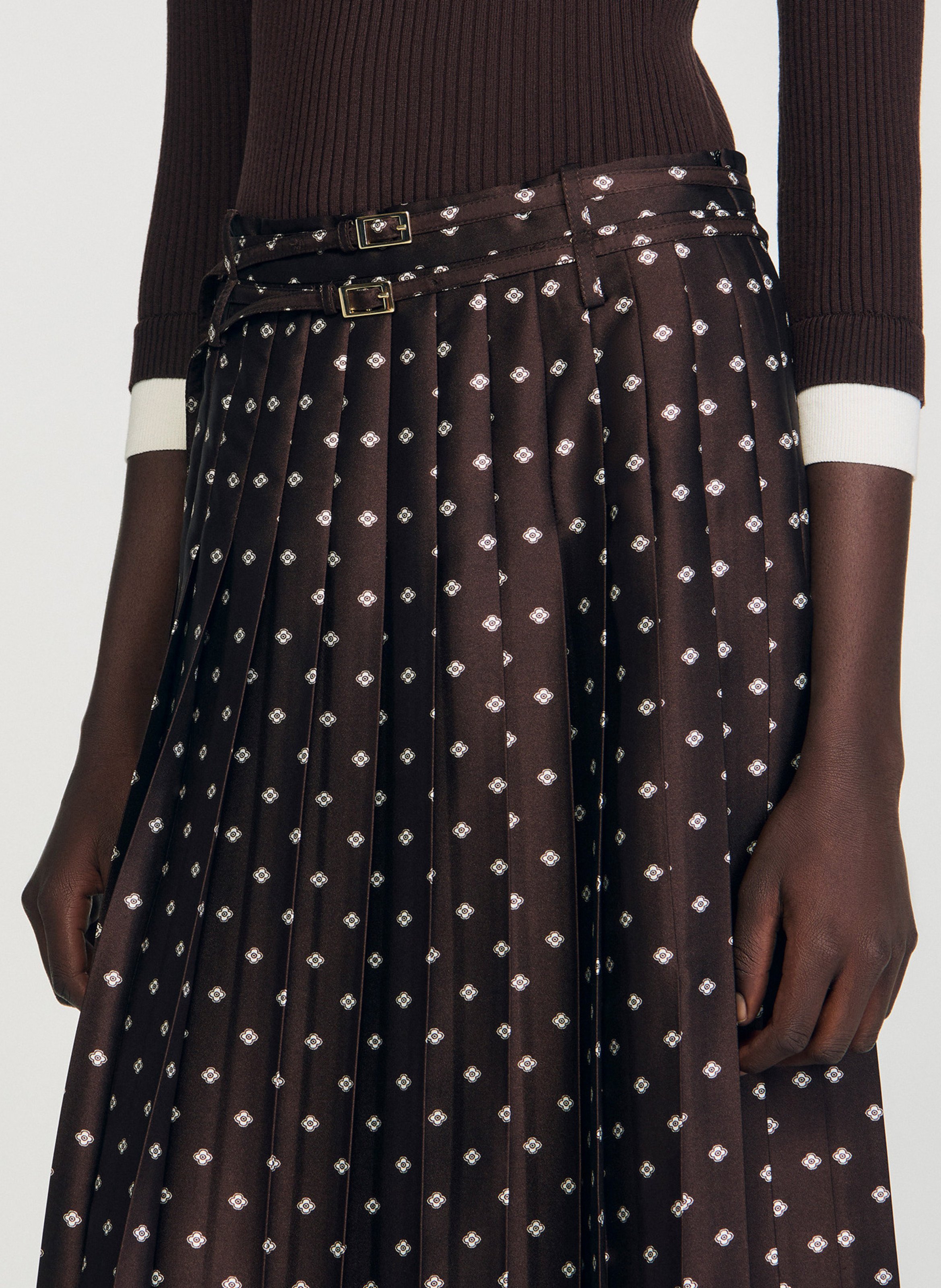 Jupe longue imprimée SANDRO Marron