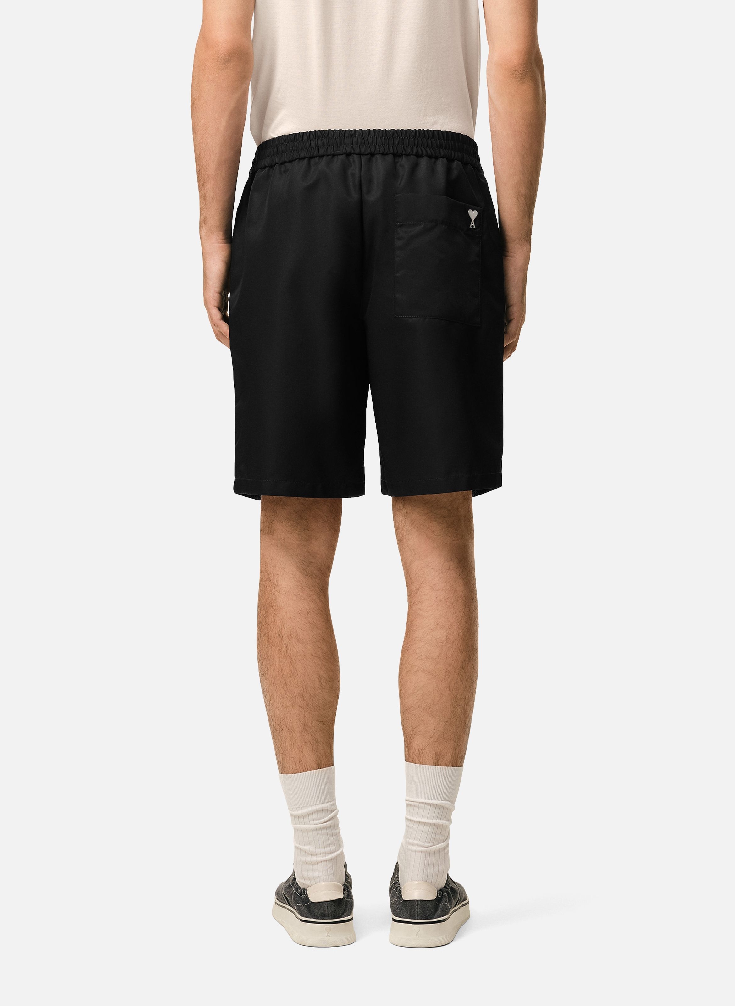 Short taille elastiquée rivet ami de coeur en nylon AMI PARIS Noir