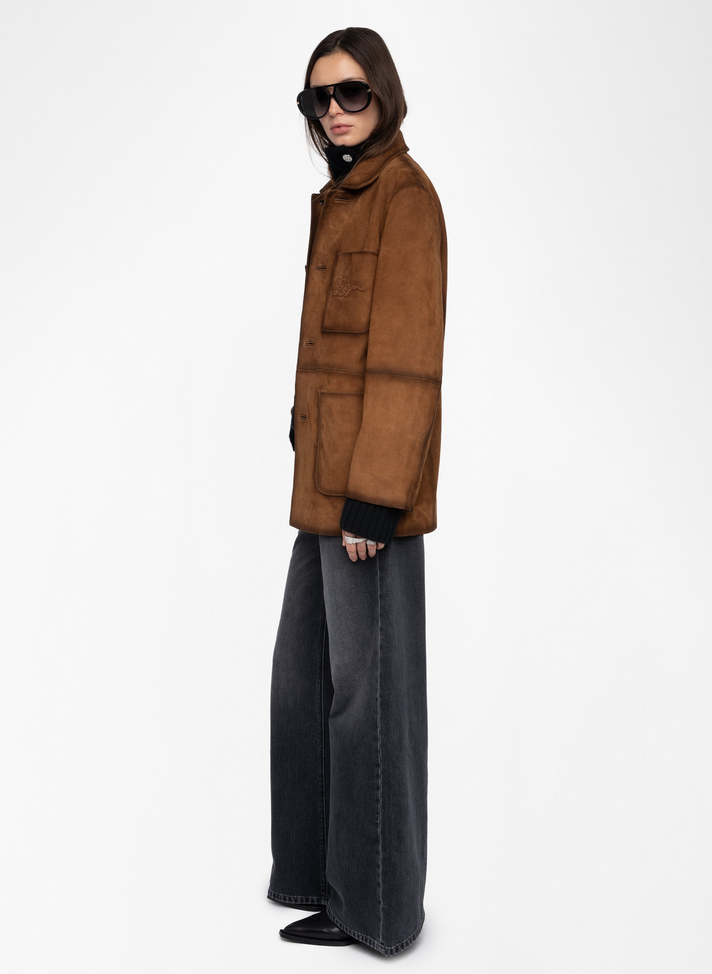 Blouson col classique en cuir venezia ZADIG&VOLTAIRE Marron