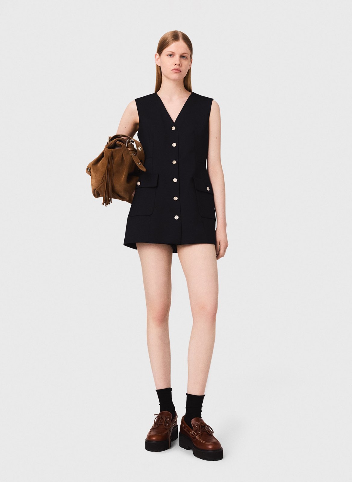 Robe cintrée col v MAJE Bleu