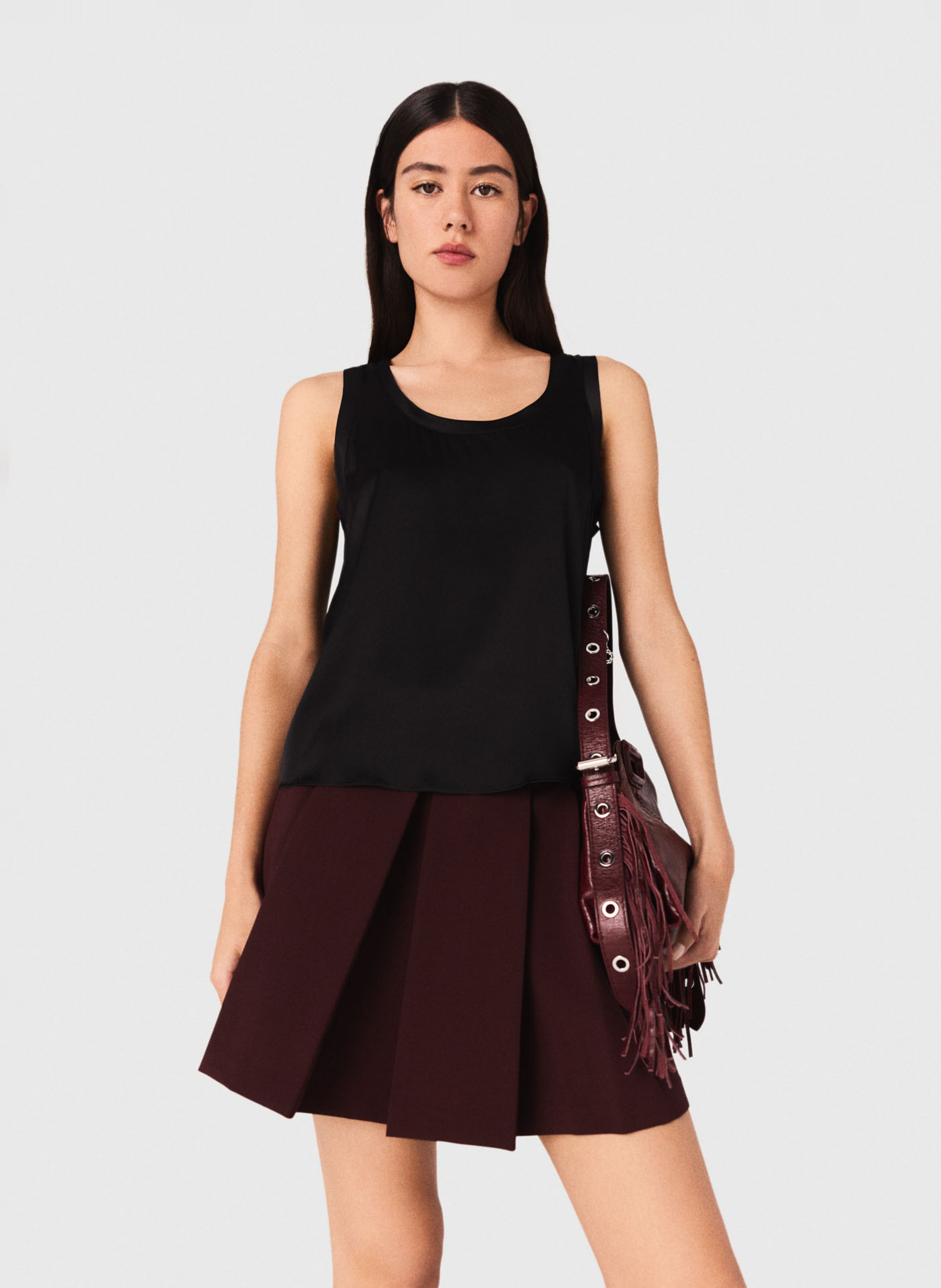 Débardeur col rond droit en soie mélangé MAJE Noir