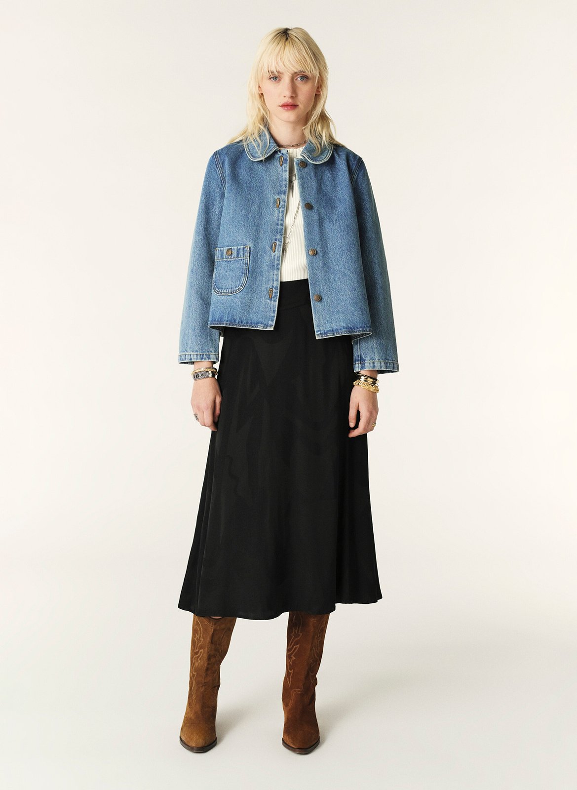 Veste courte en denim délavé tiny BA&SH Bleu