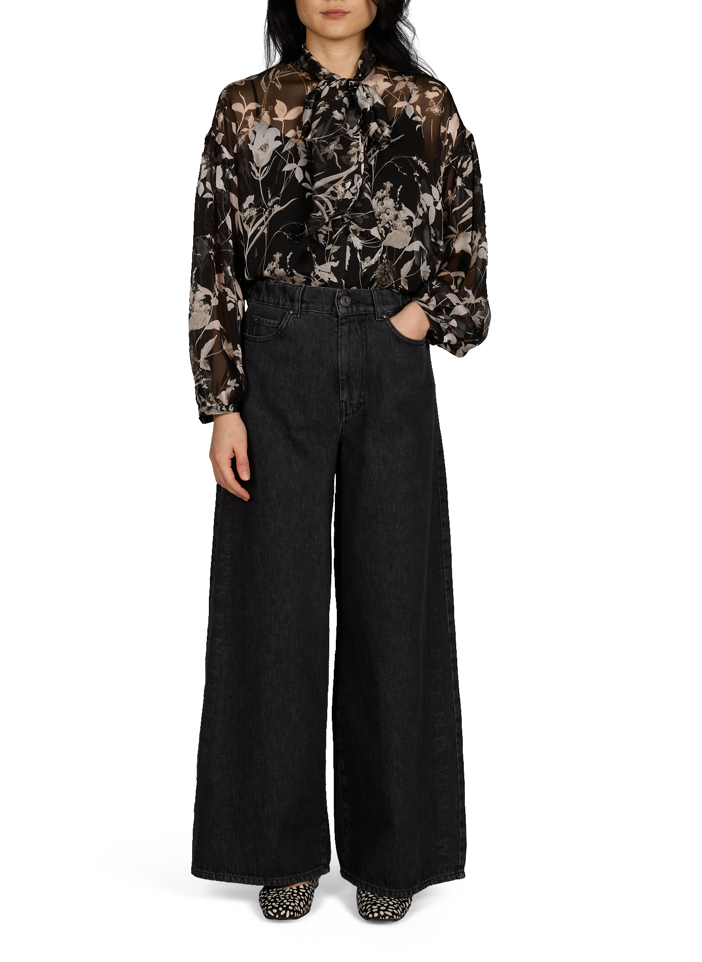 Chemisier imprimé col lavallière en soie MAX MARA STUDIO Noir