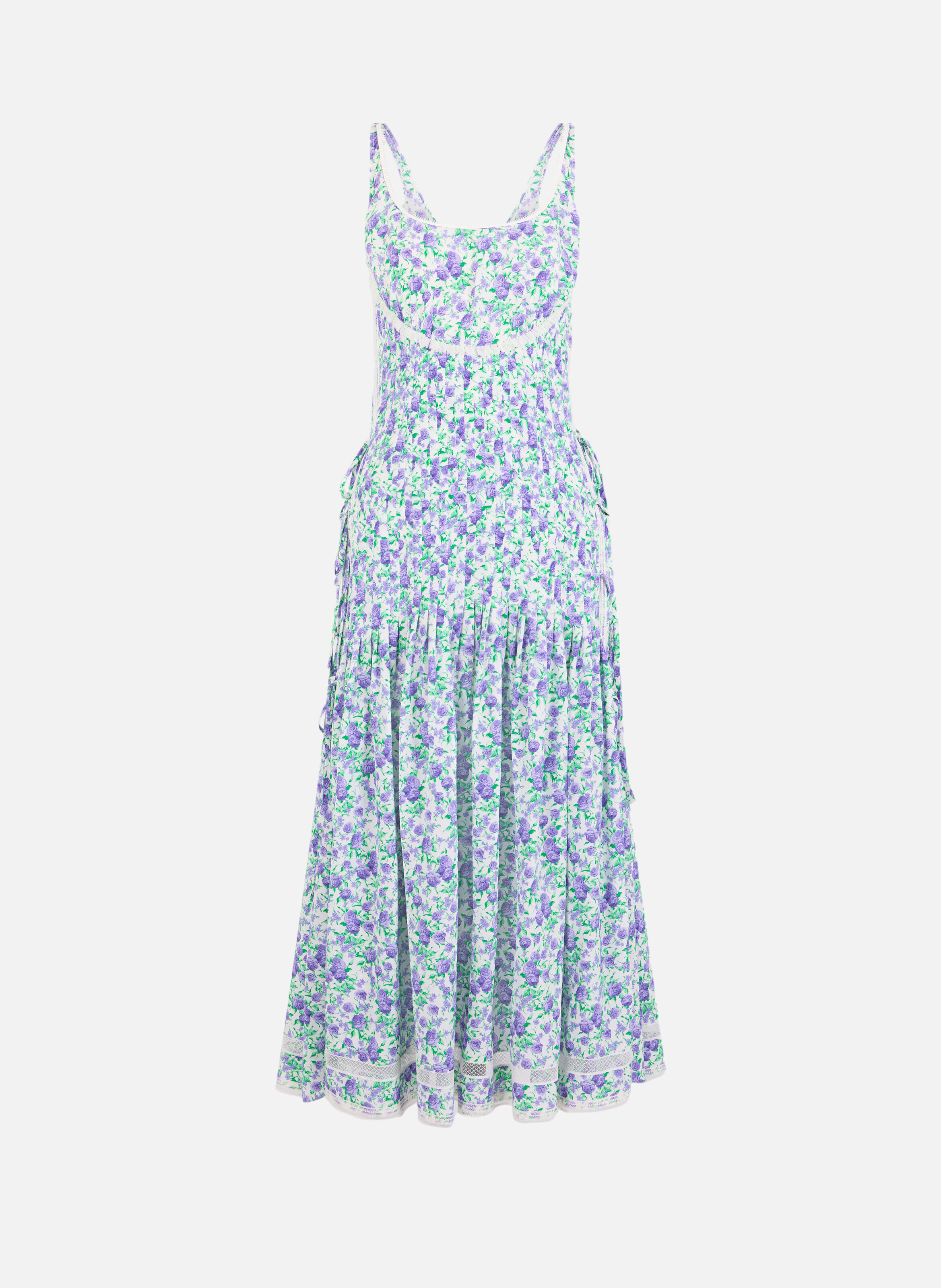 Robe midi en crêpe de viscose imprimé liberty avec détails en dentelle et nœuds RABANNE Bleu