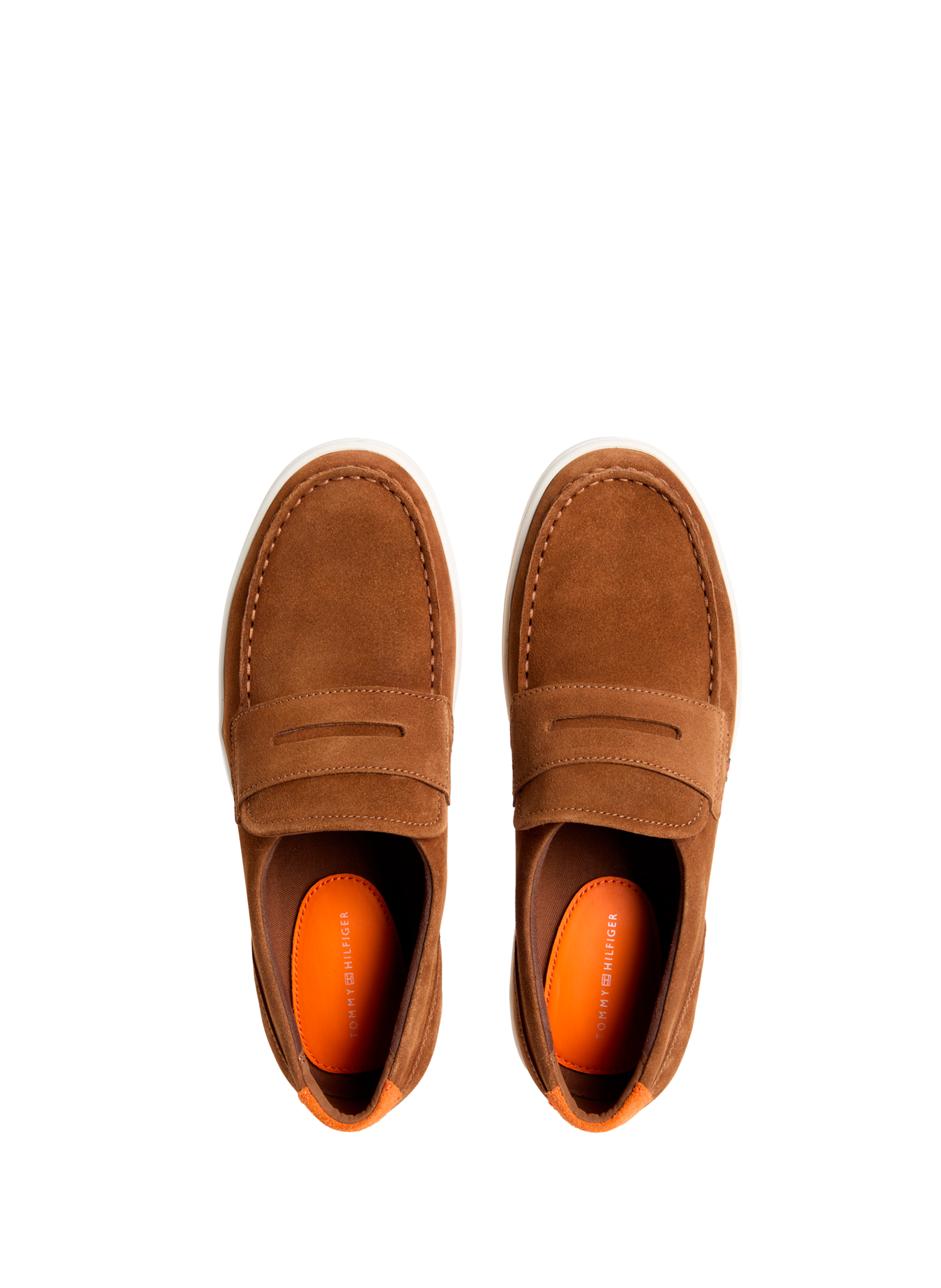 Mocassins en daim à surpiqûres et logo TOMMY HILFIGER Marron