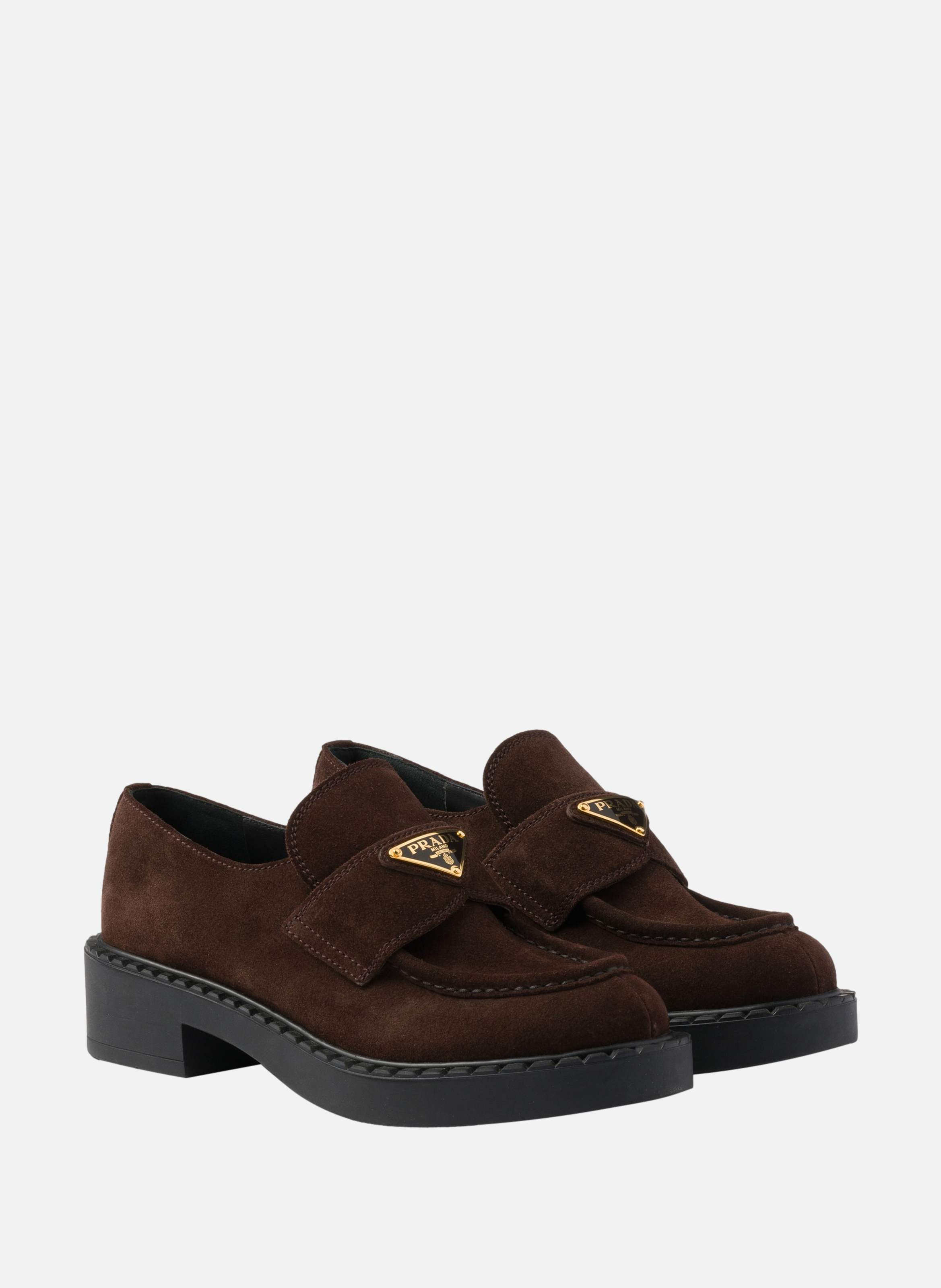 Mocassins en veau velours chocolat PRADA Marron
