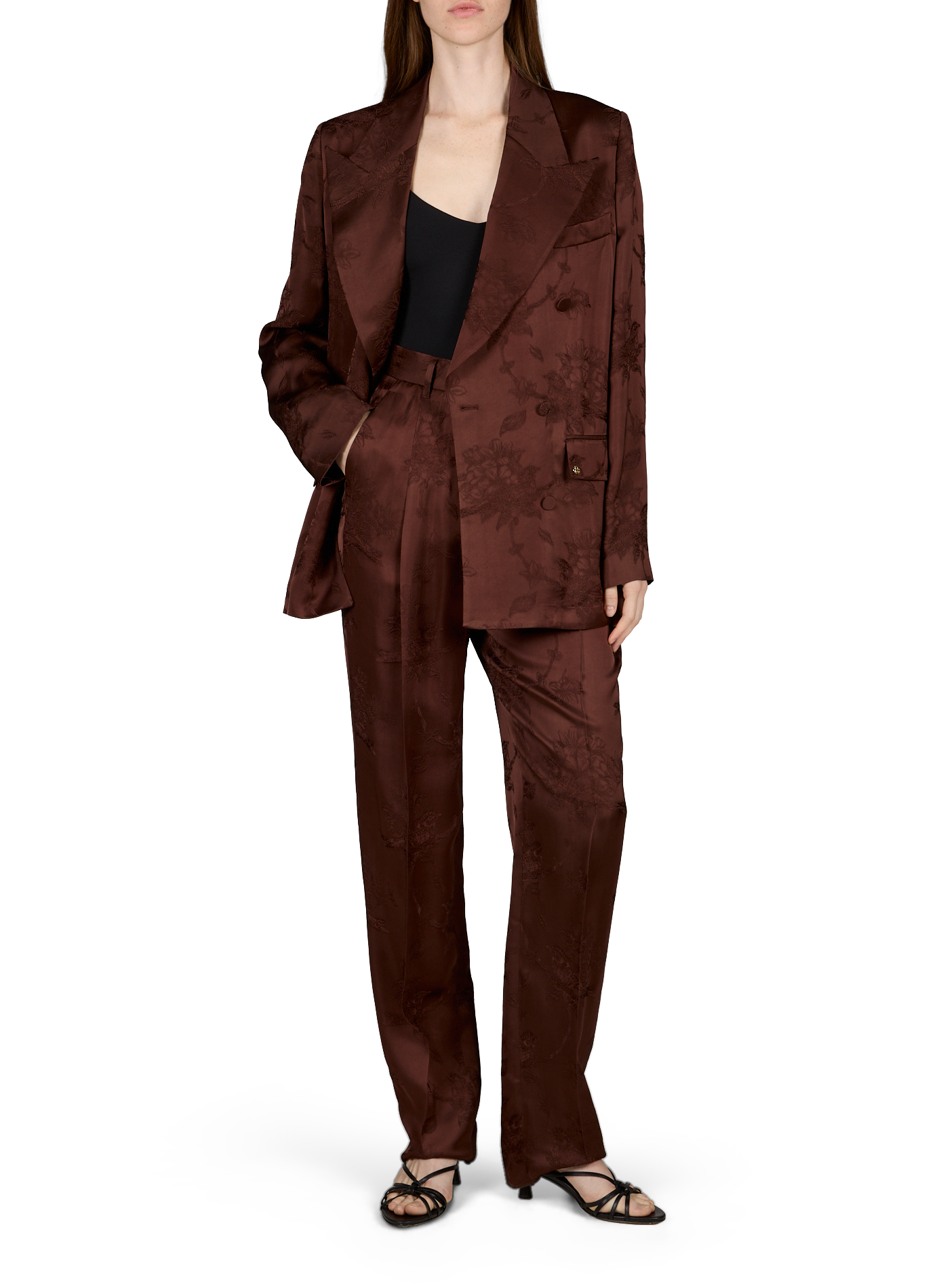 Pantalon à plis broderies florales et oiseaux AMIRI Marron