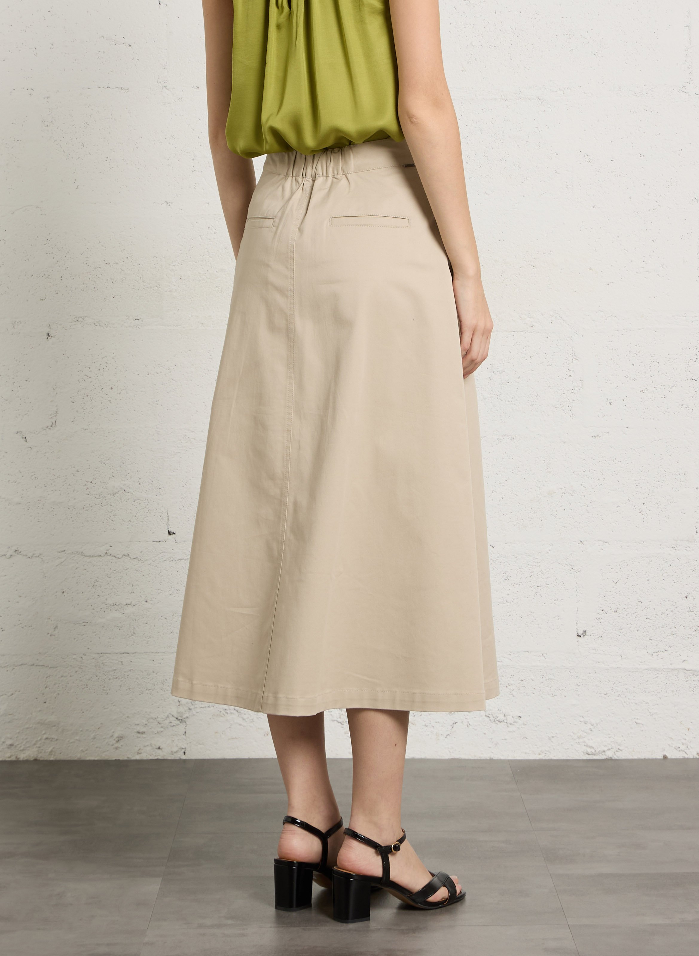 Jupe midi évasée à plis IKKS Beige