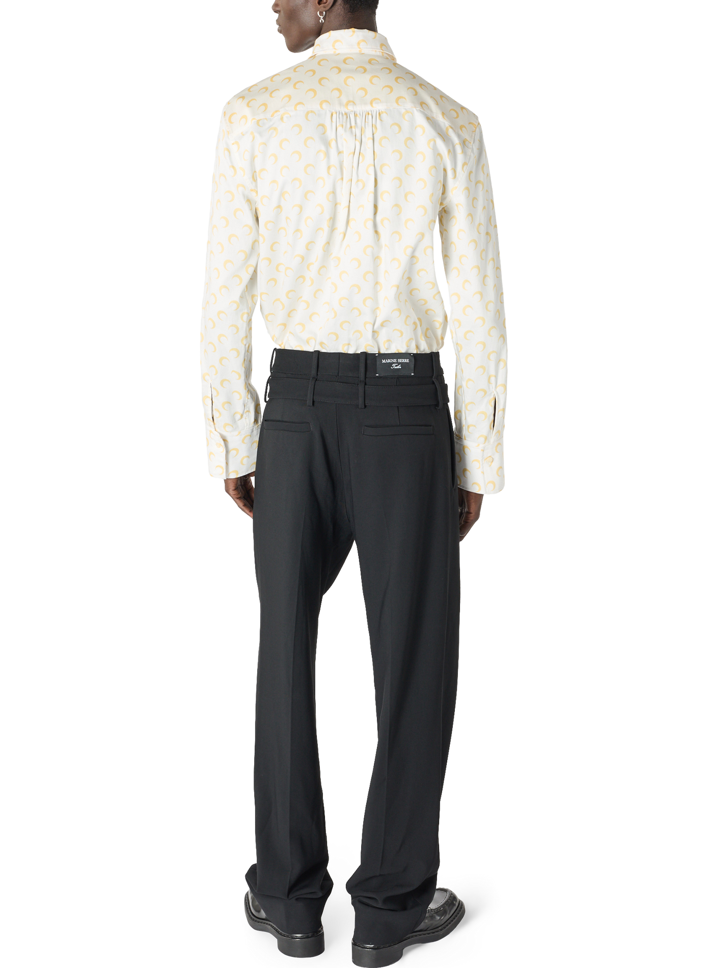 Pantalon tailleur ceinturé en serge de laine MARINE SERRE Noir