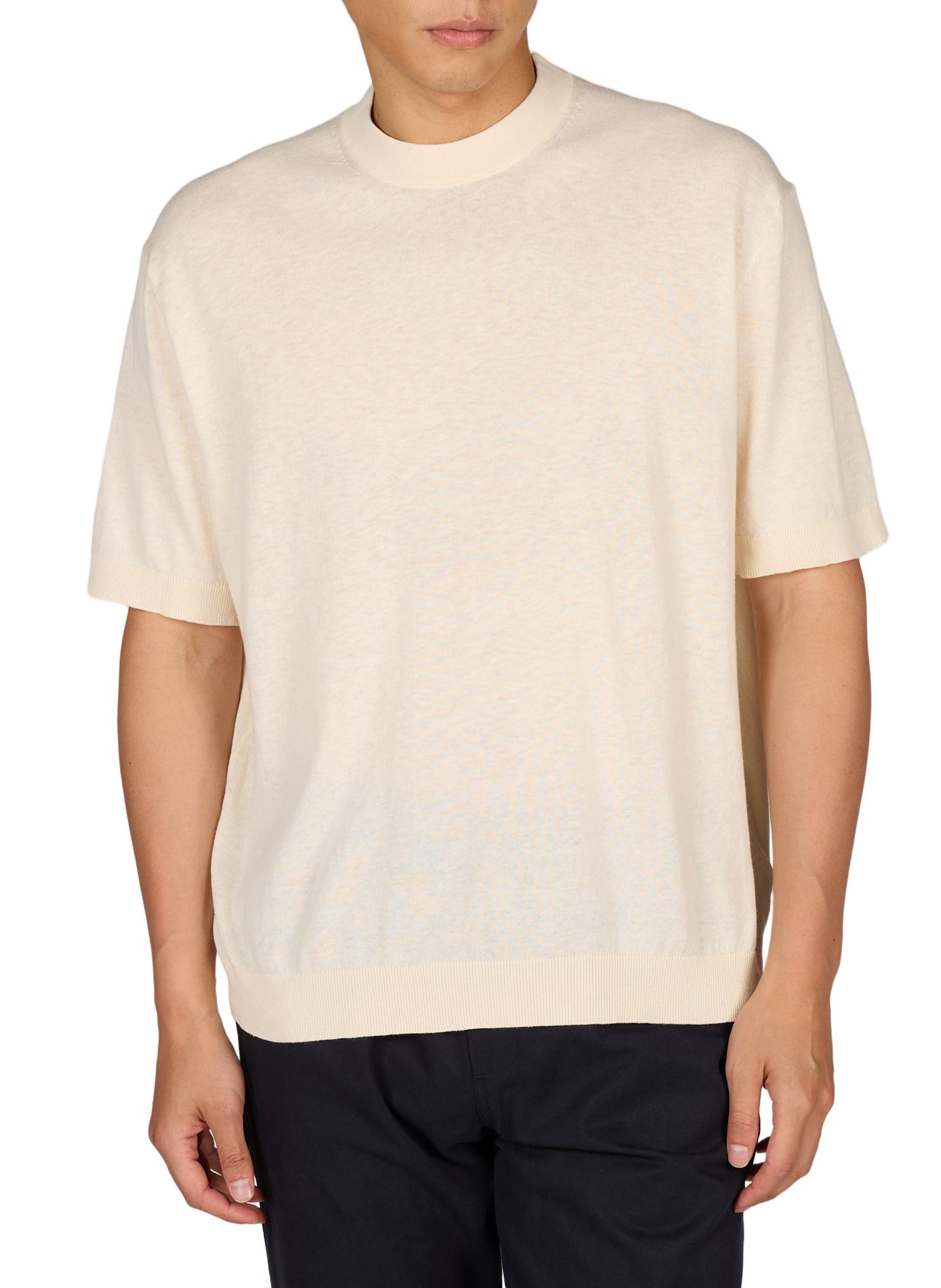 Kurzarm-T-Shirt aus Baumwolle und Leinen SELECTED Beige