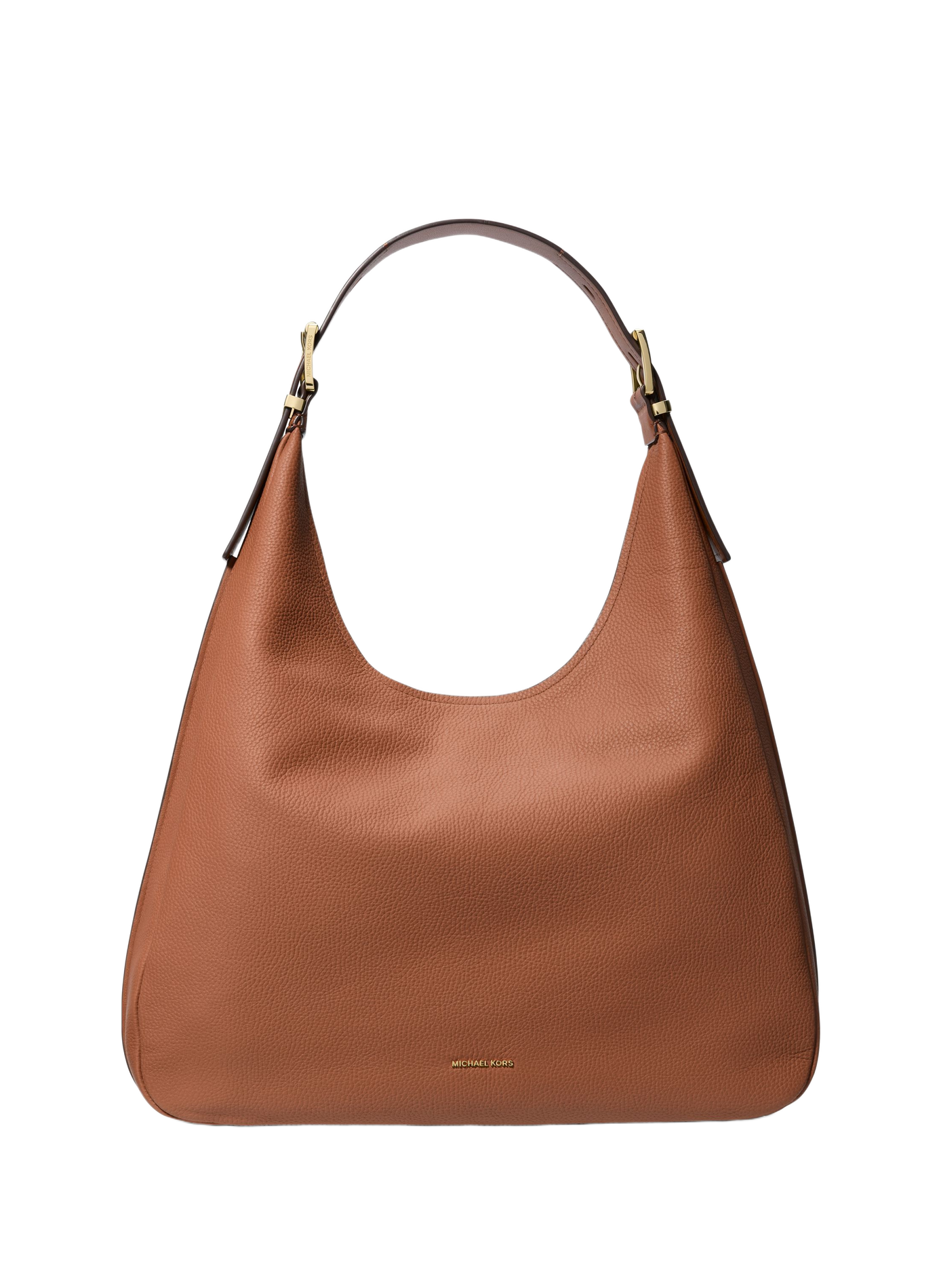 Adjustable plain leather handbag with metallic logo MICHAEL KORS Brown
