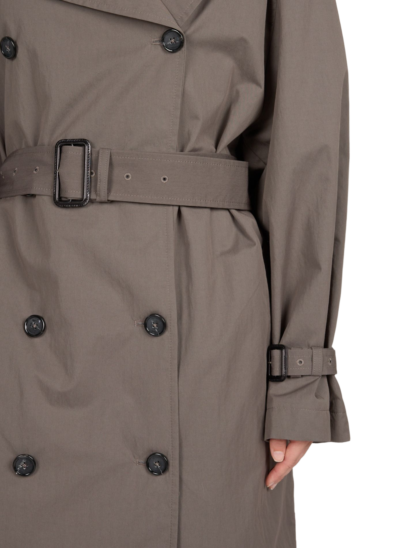 Langer einfarbiger Trenchcoat aus Baumwollmischung mit Gürtel TOTEME Khaki