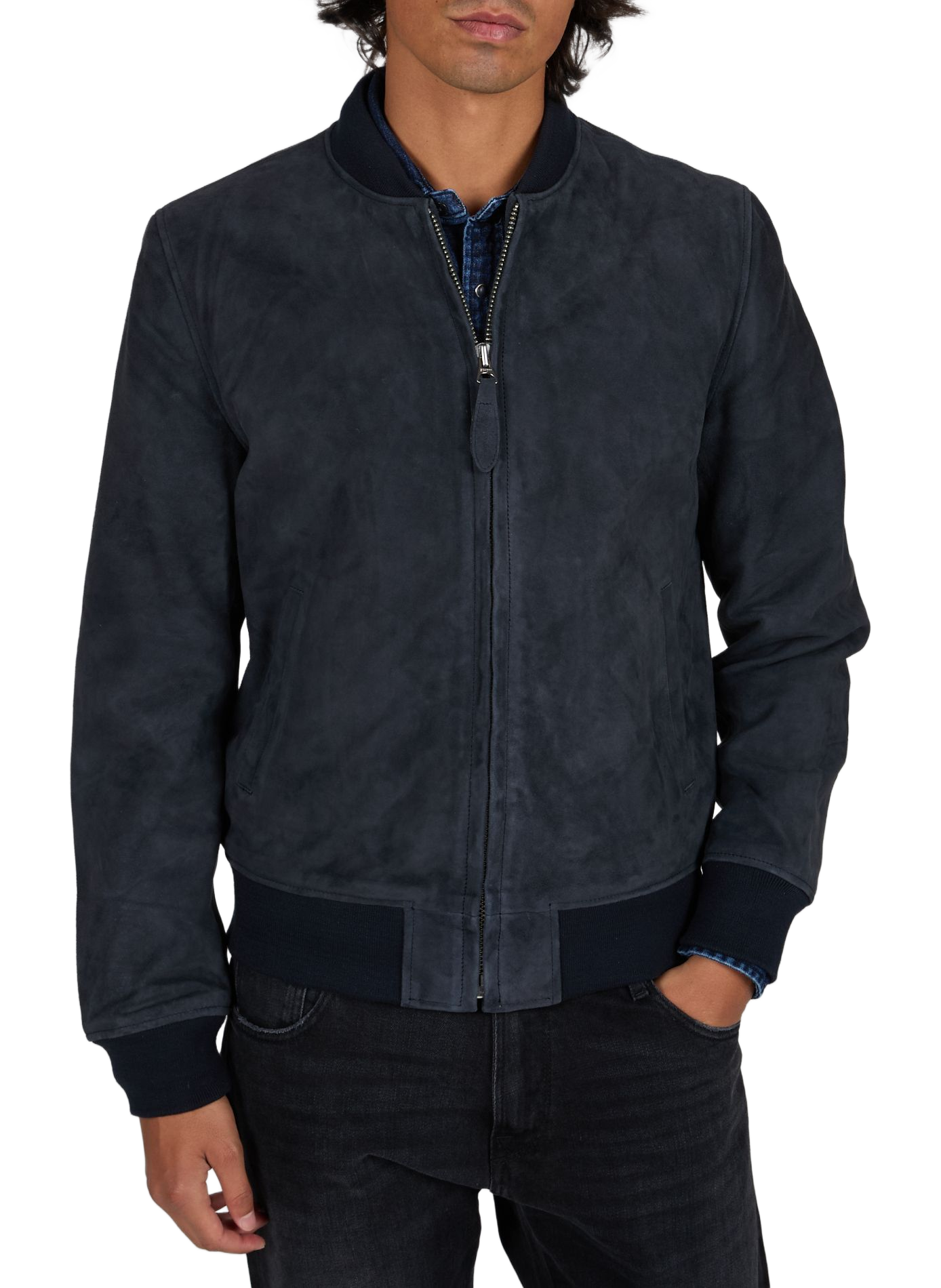 Blouson droit en cuir SCHOTT Bleu