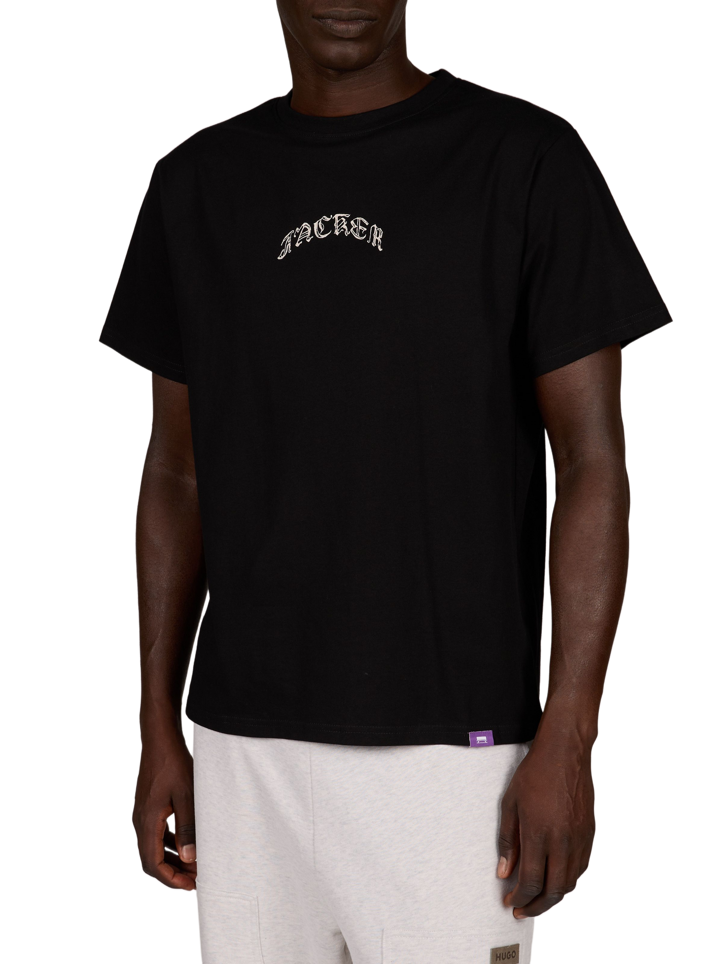 Straight printed cotton t-shirt JACKER. Black