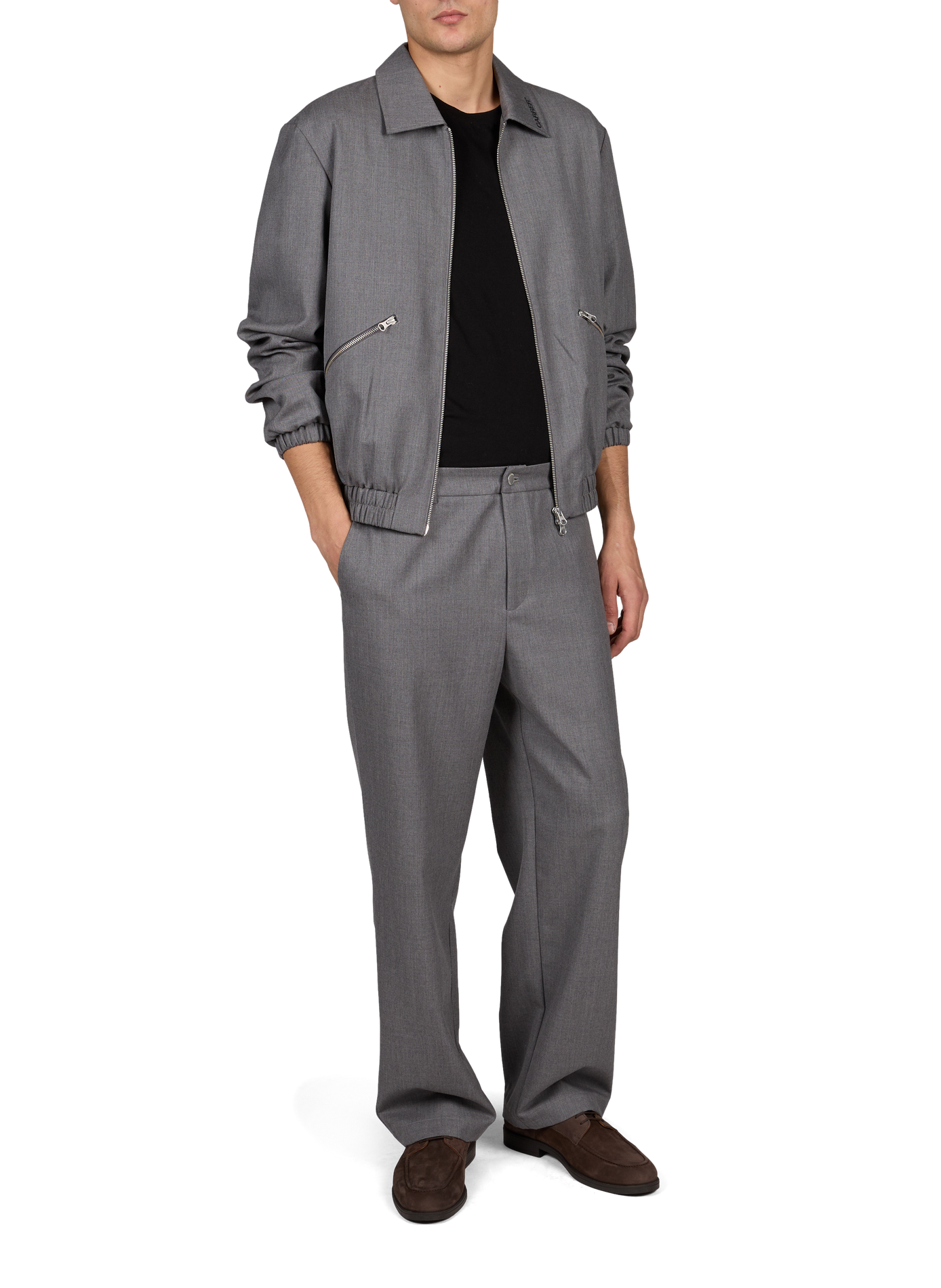 Einfarbige Wide-Leg-Hose aus Wolle CARRER Grau