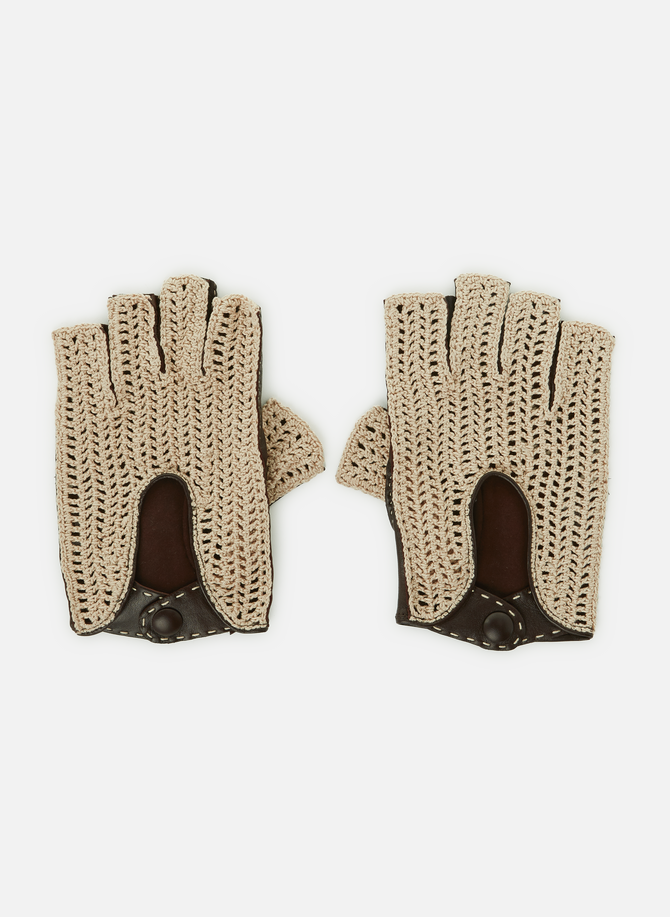 Leather and crochet fingerless gloves SAISON 1865