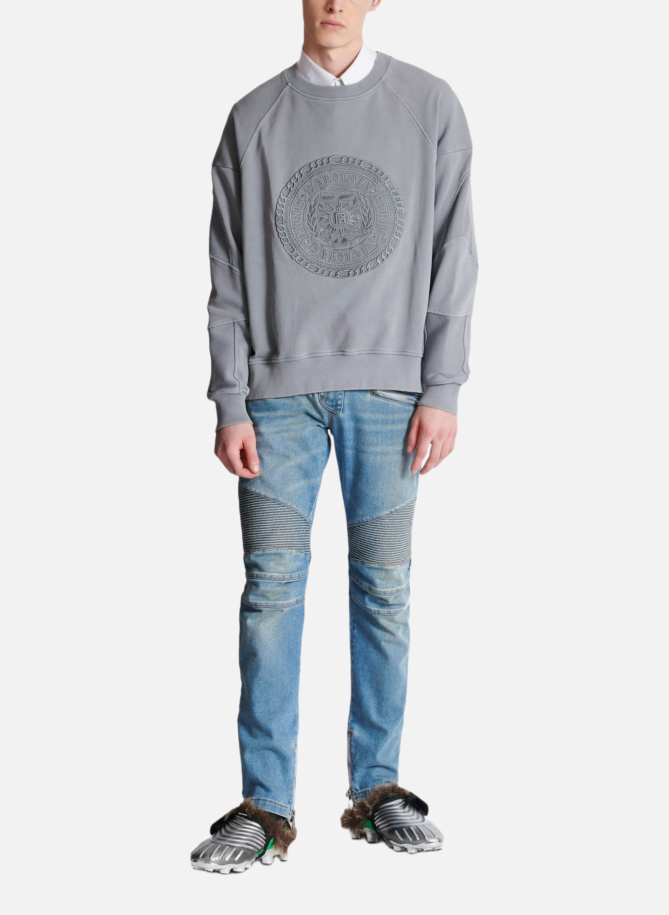 Sweat-shirt brodé balmain médaille BALMAIN Gris