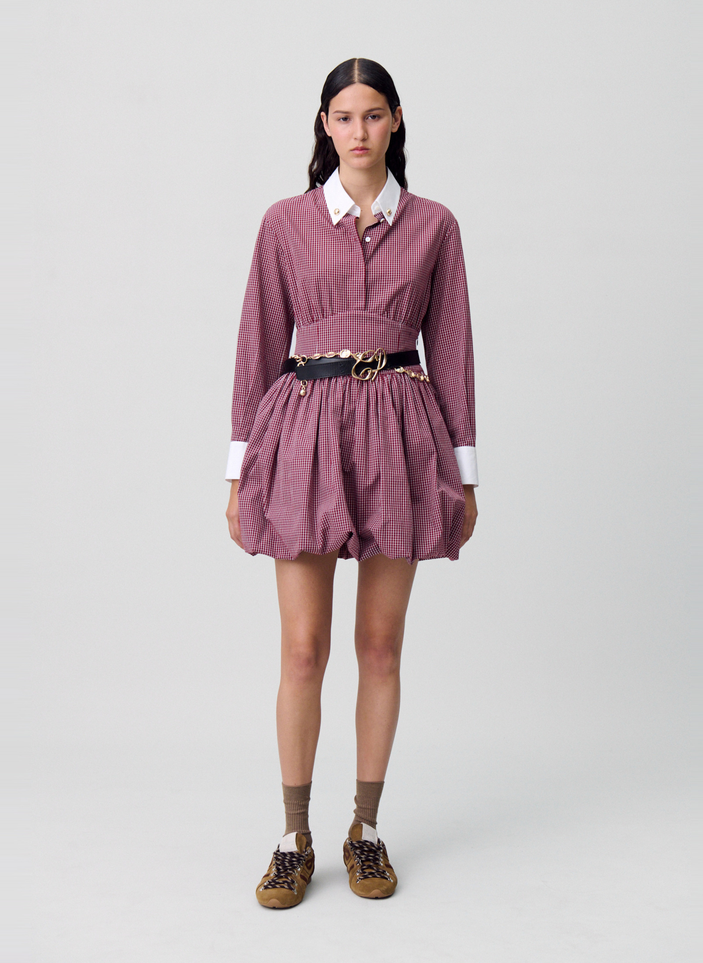 Robe courte en popeline à carreaux CLAUDIE PIERLOT Rouge