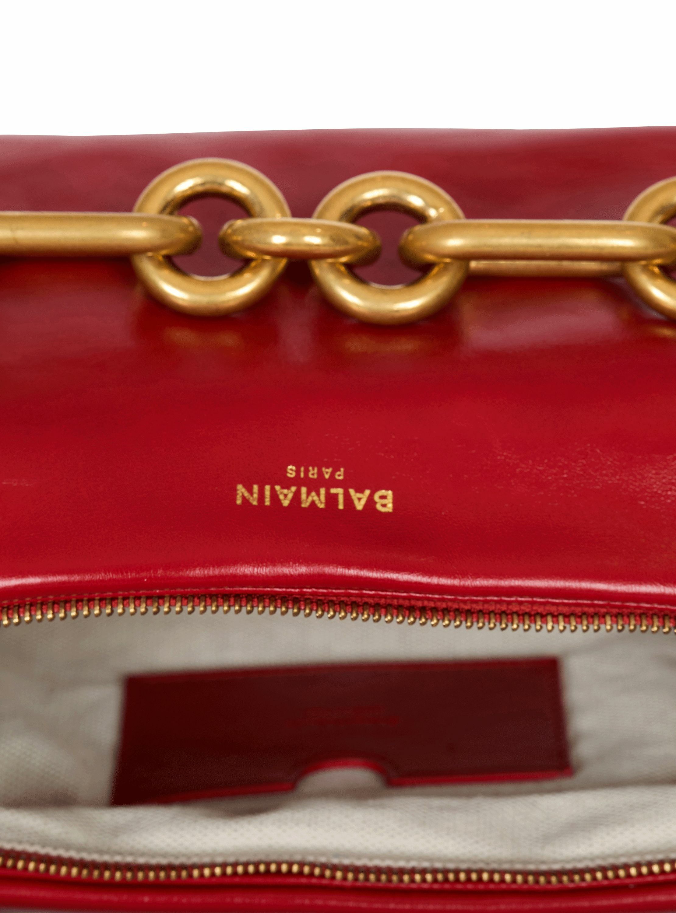 Sac sync medium en cuir de veau BALMAIN Rouge