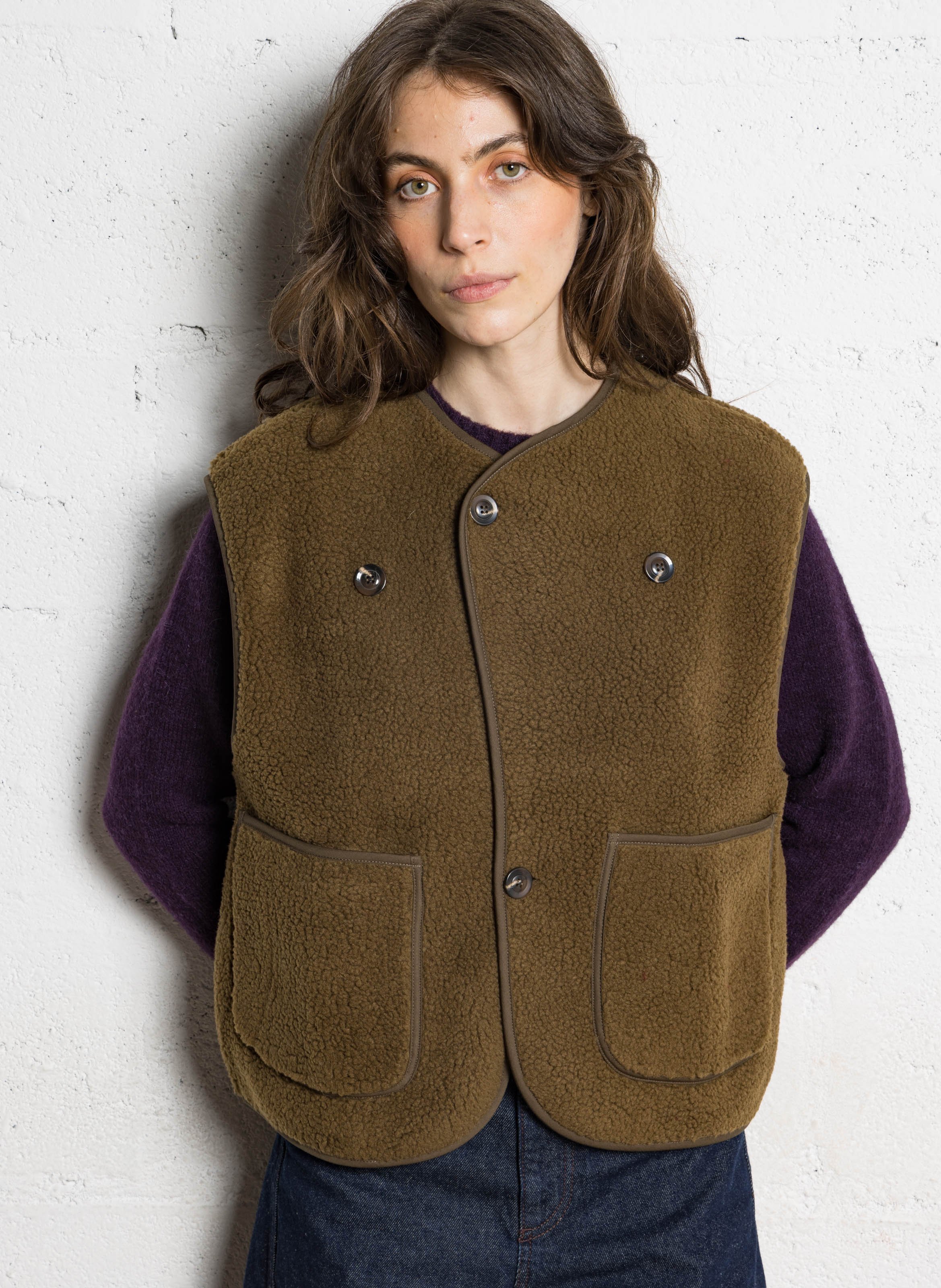 Veste sans manches droite boutonnée floyd SOEUR Kaki