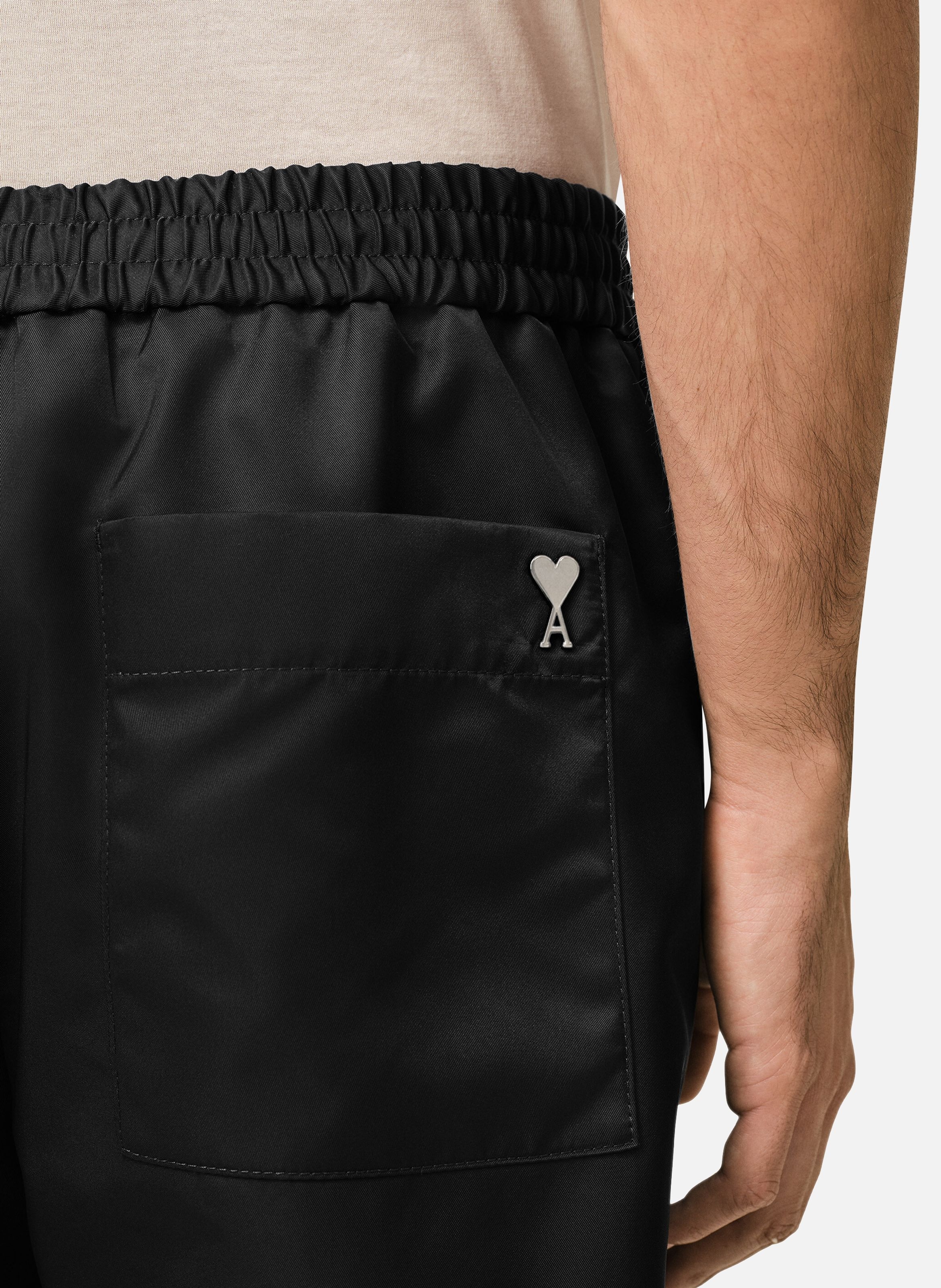 Short taille elastiquée rivet ami de coeur en nylon AMI PARIS Noir