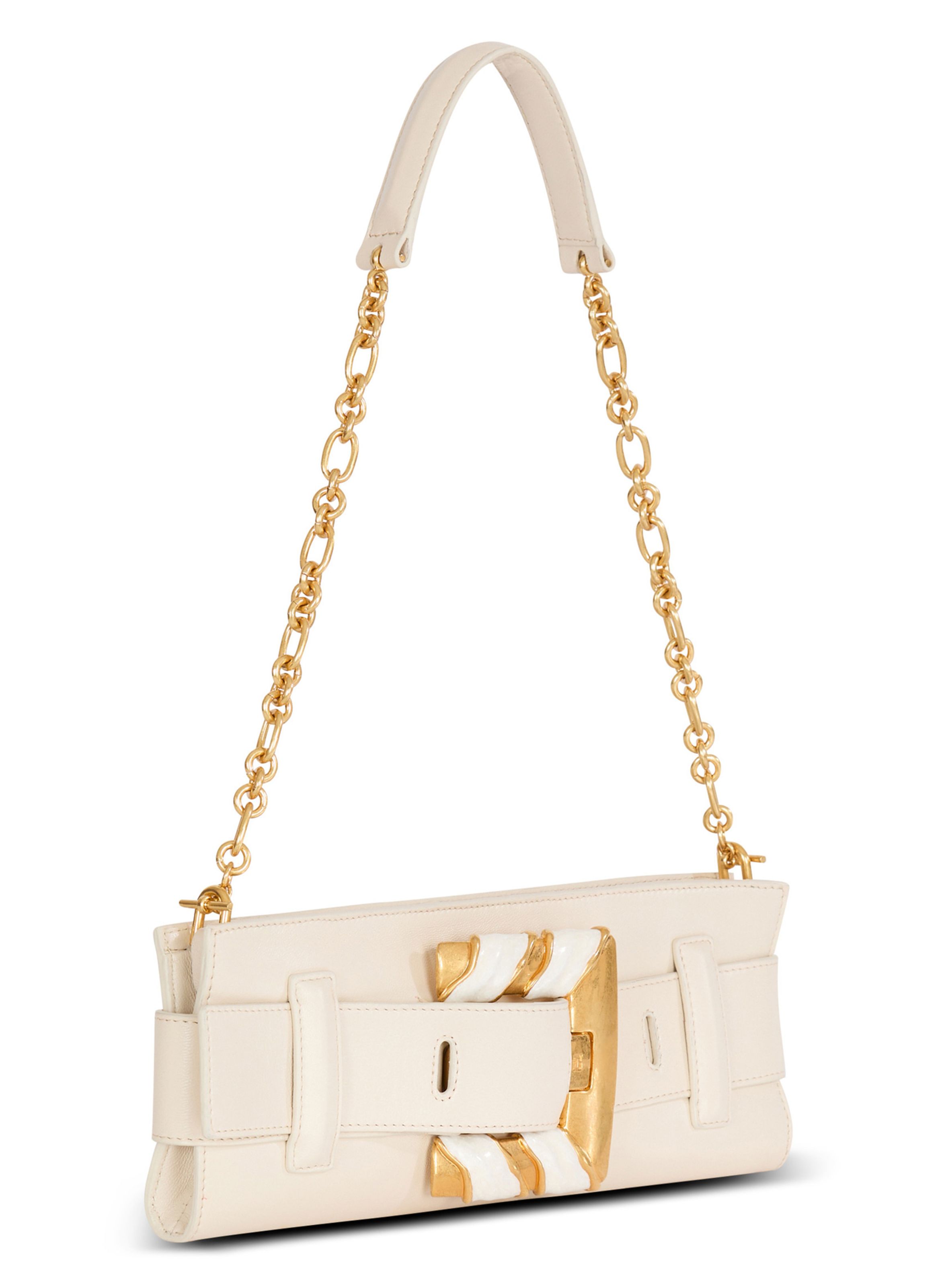 Pochette anthem en cuir d’agneau et émail BALMAIN Beige