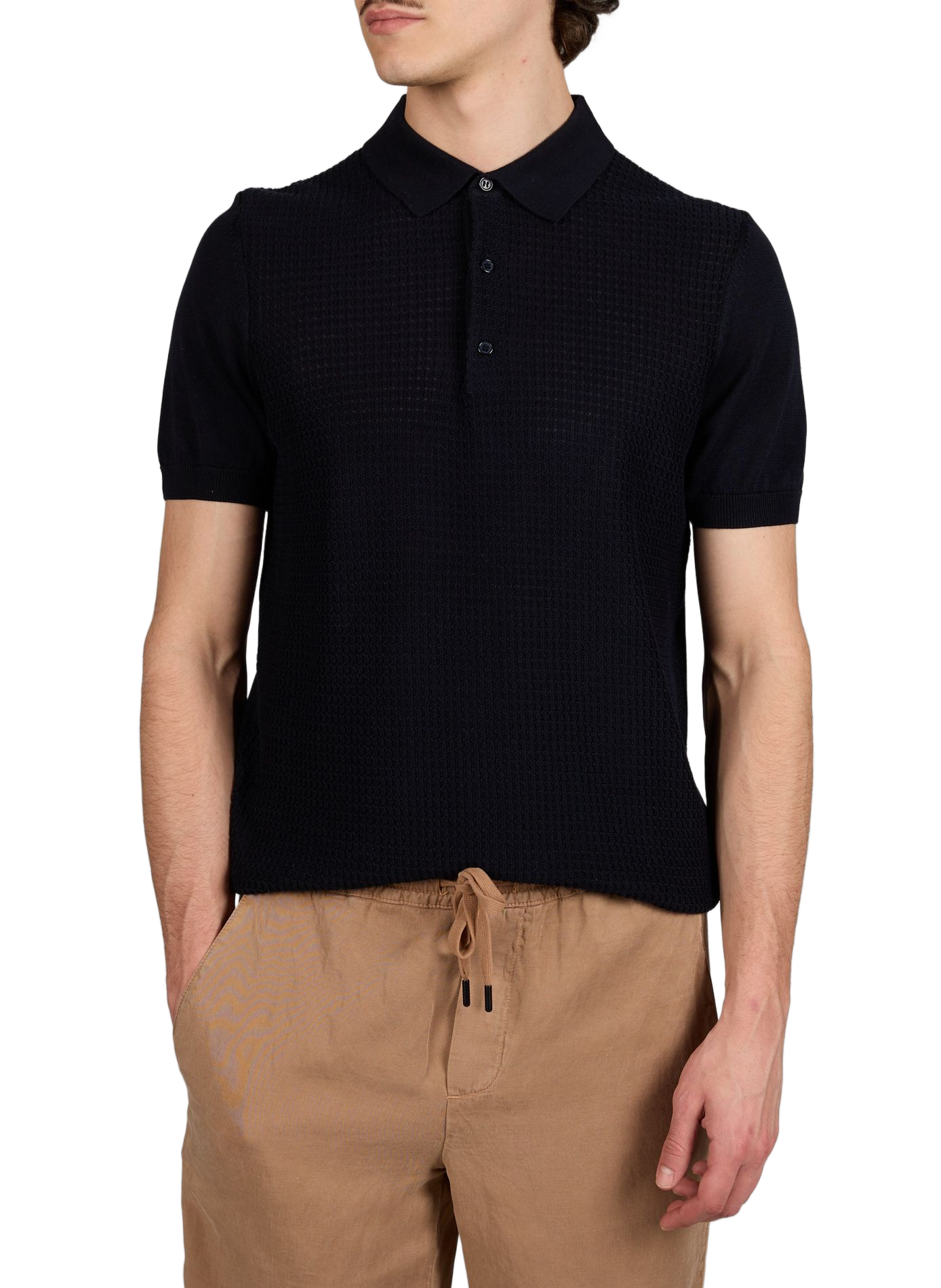 Short-sleeved ribbed cotton polo STRELLSON Blue