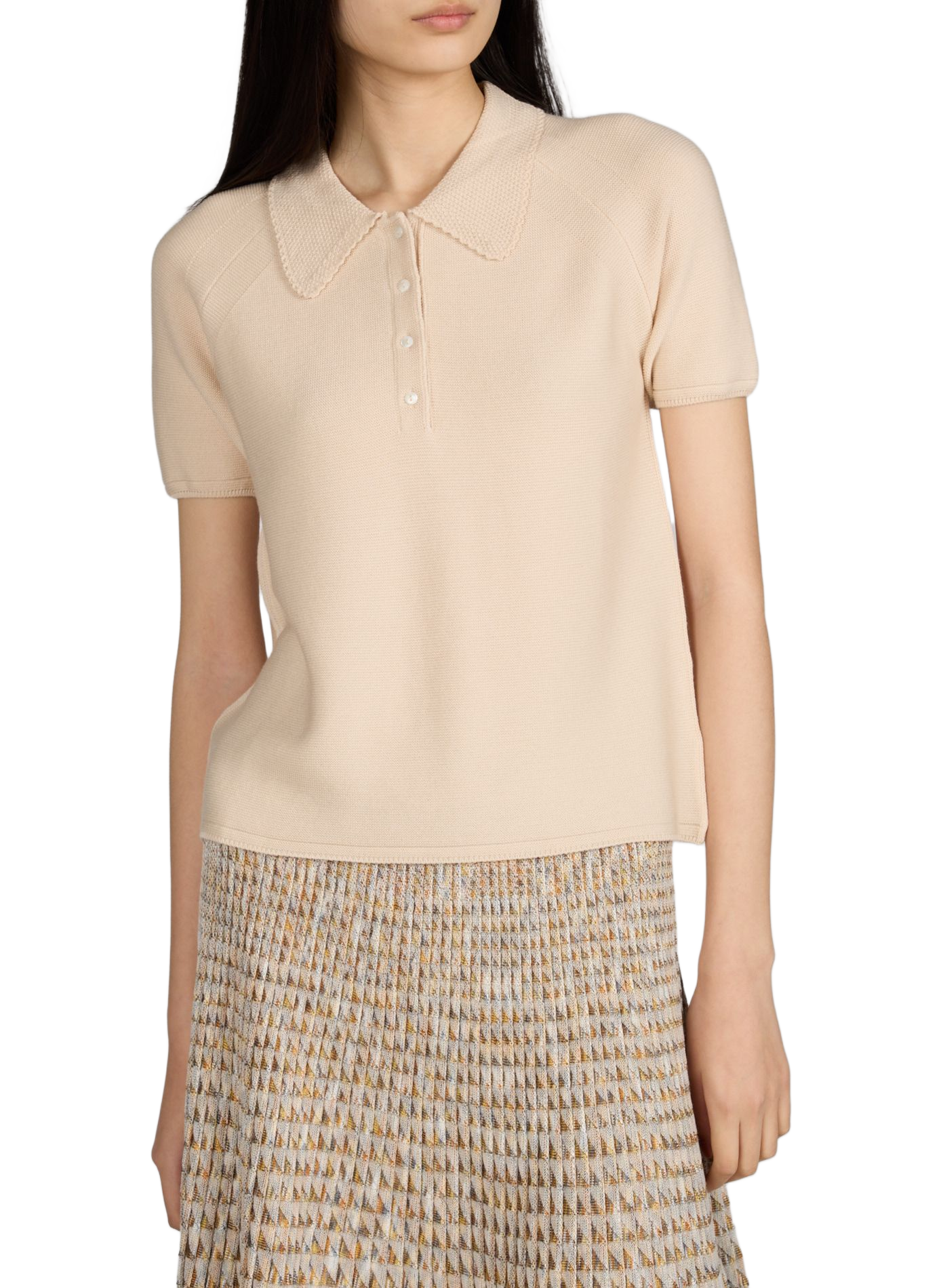 Top col polo manches courtes en laine MOLLI Beige