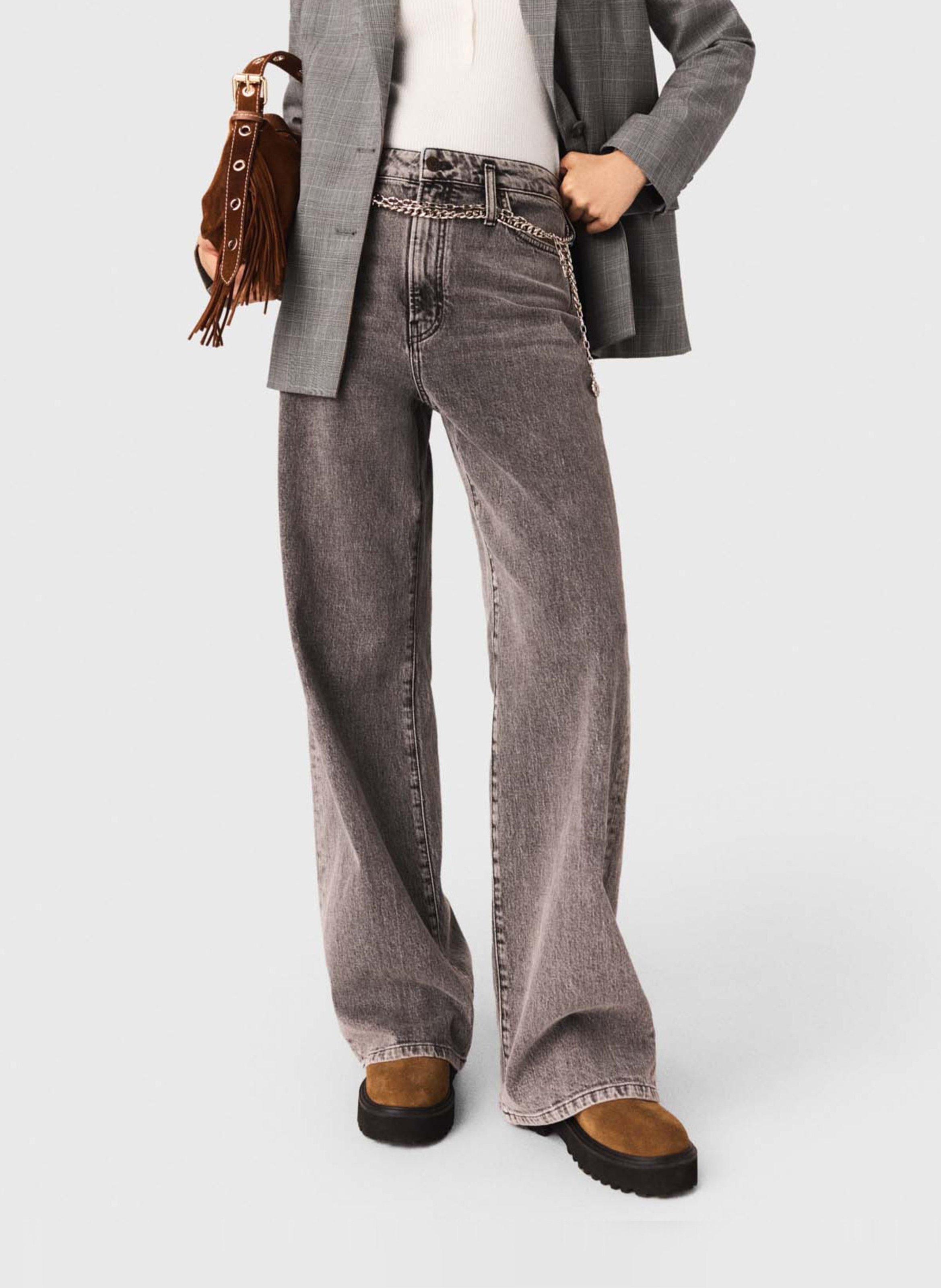 Jean droit en coton mélangé MAJE Gris