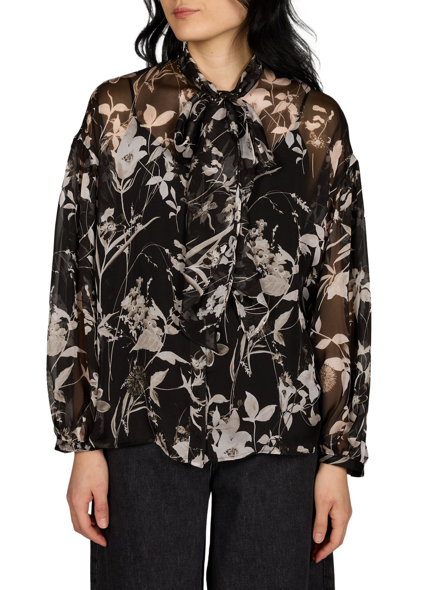 Chemisier imprimé col lavallière en soie MAX MARA STUDIO Noir