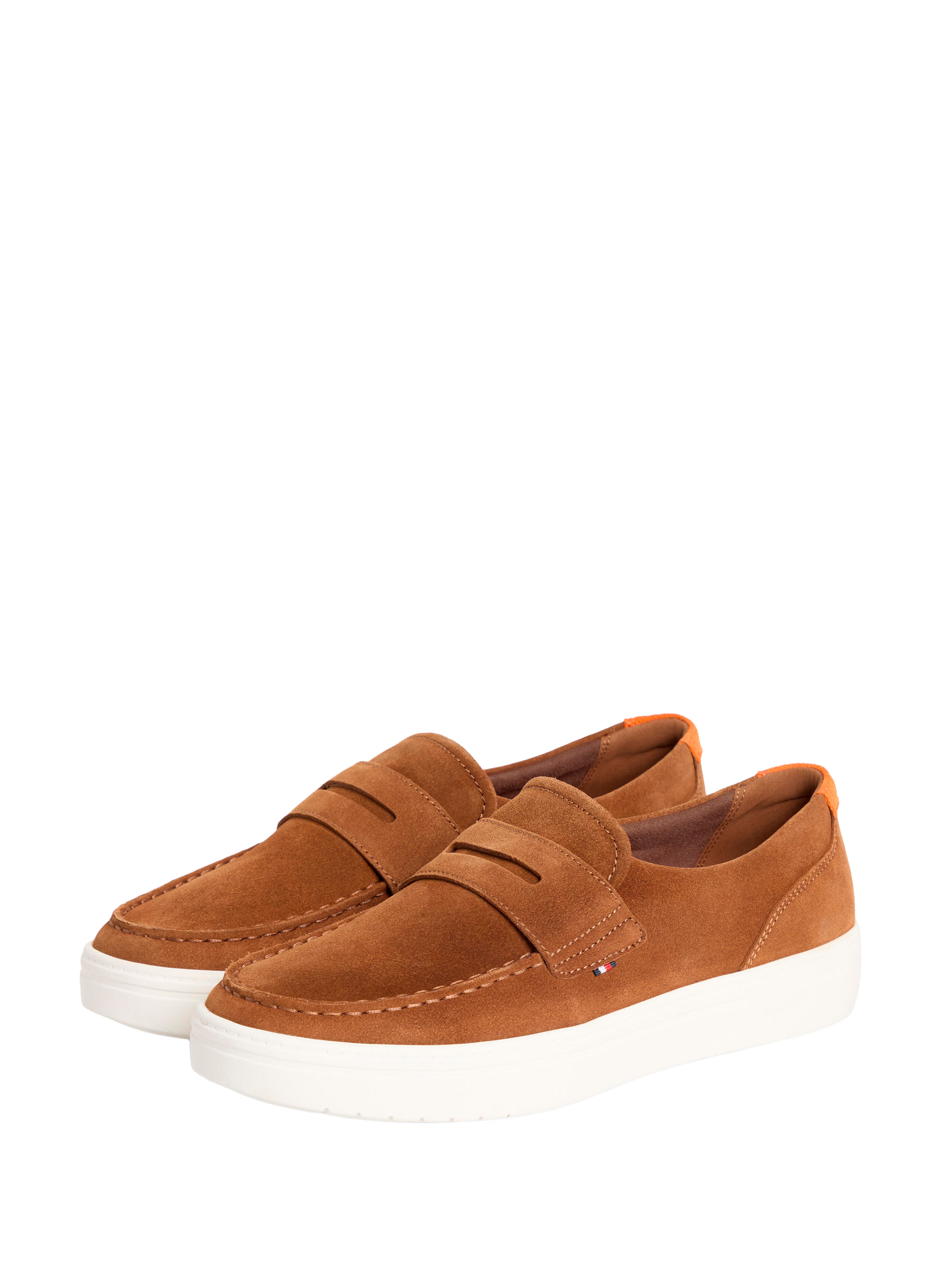 Mocassins en daim à surpiqûres et logo TOMMY HILFIGER Marron