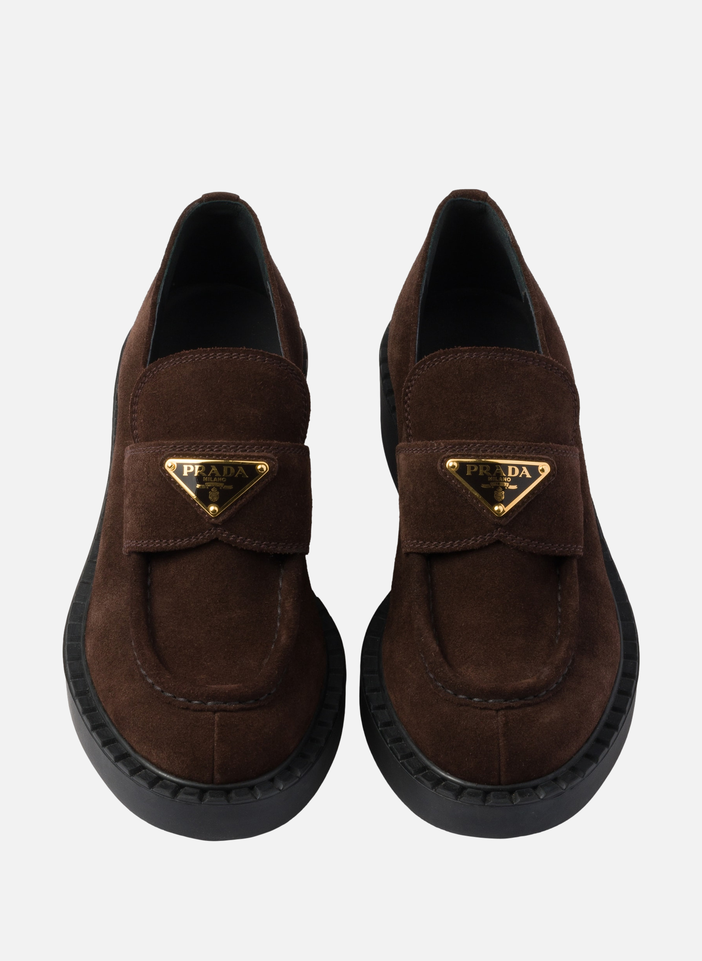 Mocassins en veau velours chocolat PRADA Marron