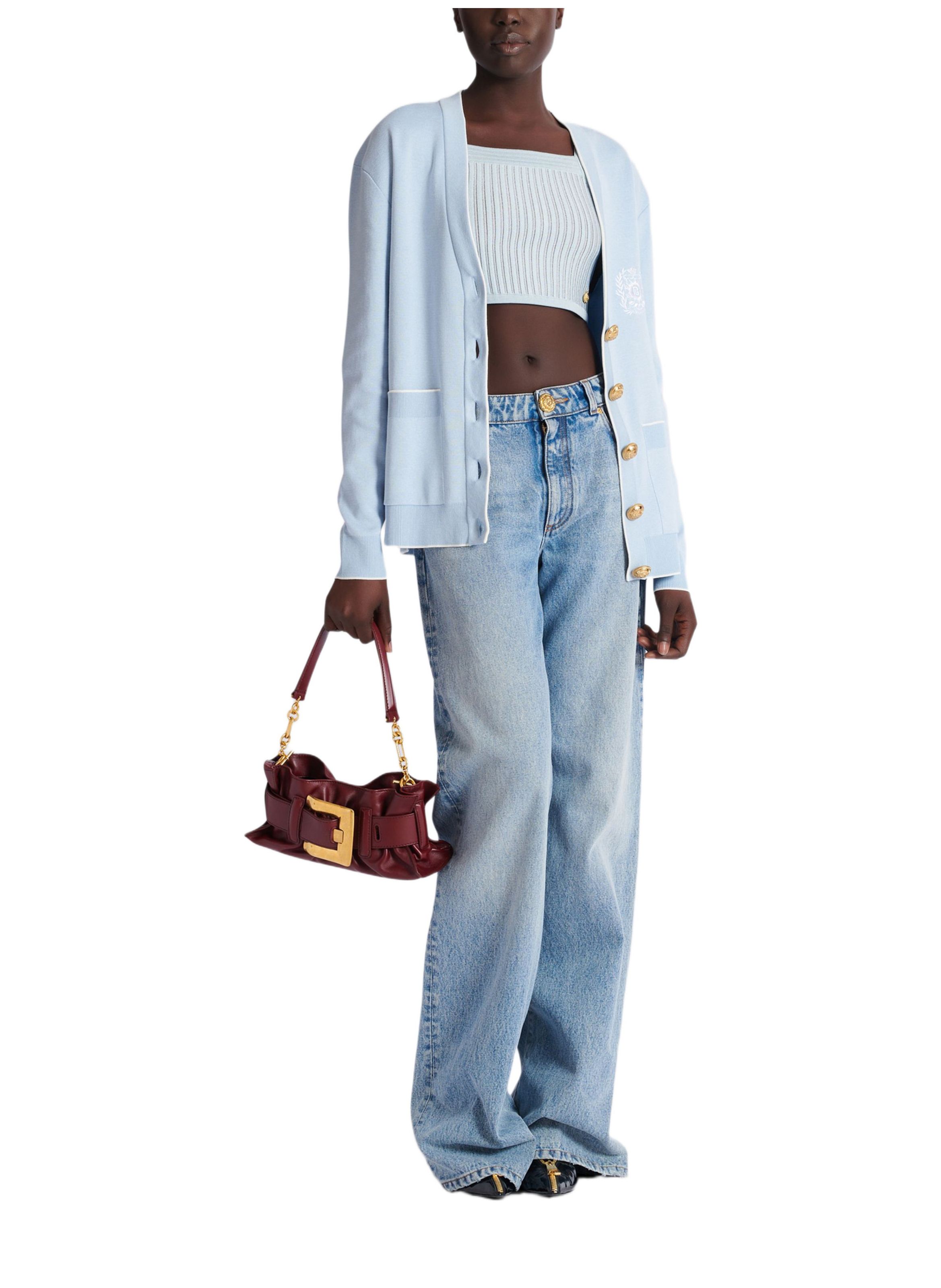 Sac anthem mini en cuir de veau BALMAIN Marron