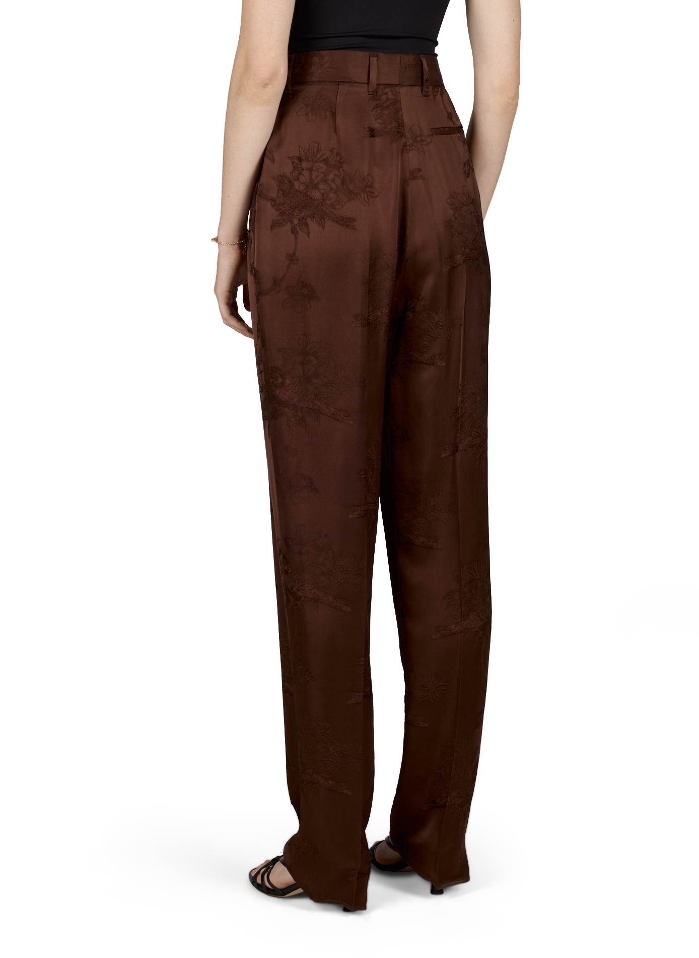Pantalon à plis broderies florales et oiseaux AMIRI Marron