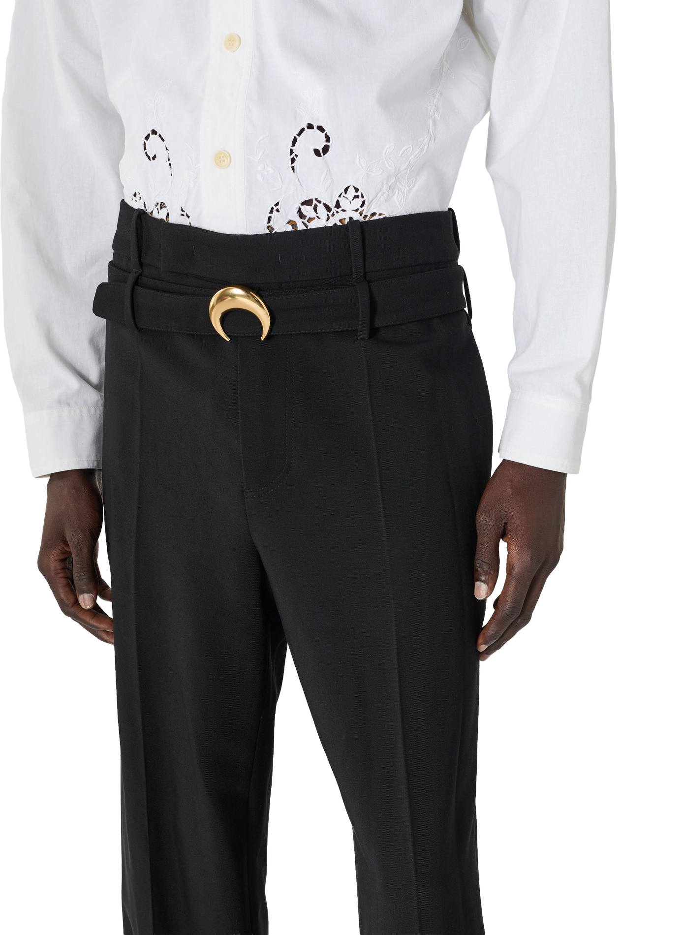 Pantalon tailleur ceinturé en serge de laine MARINE SERRE Noir