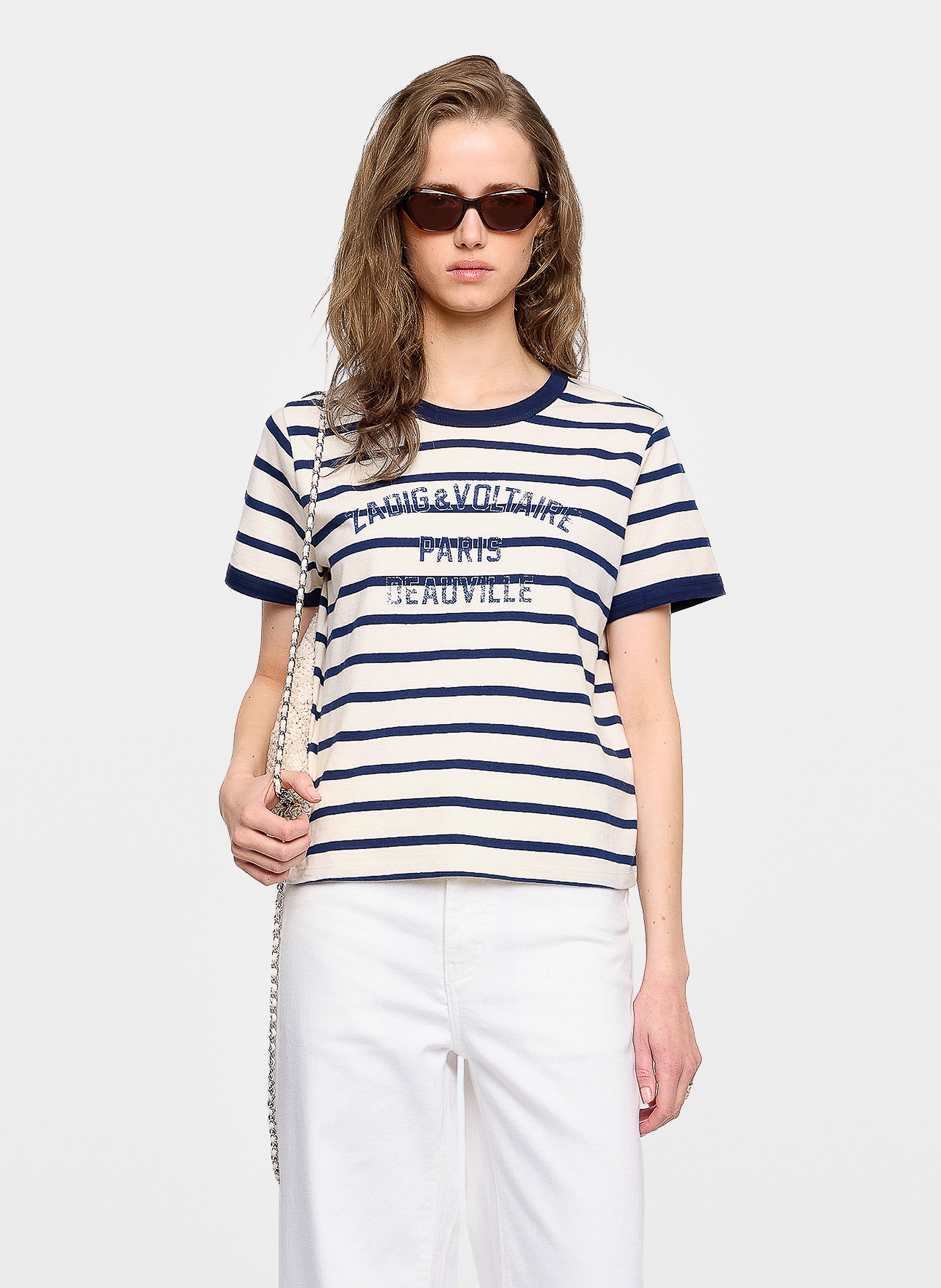 Tee-shirt droit col rond rayé en coton bio woos ZADIG&VOLTAIRE White